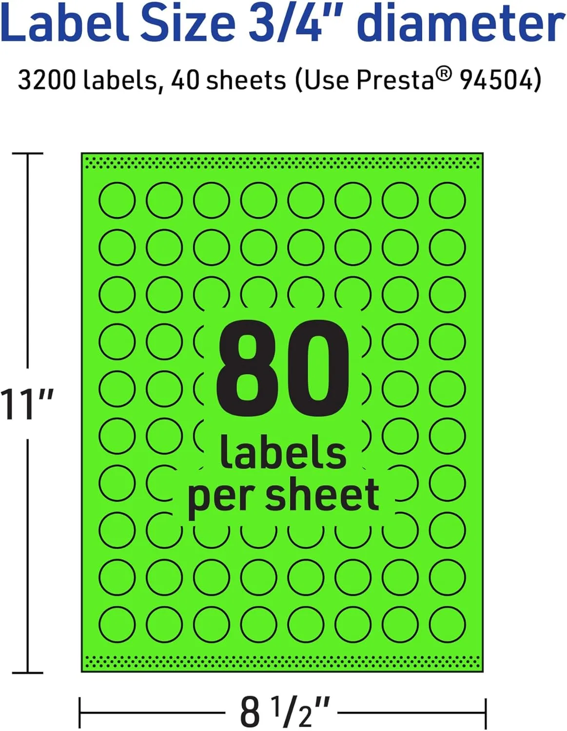Avery Printable Round Labels, Sure Feed Technology, 3/4" Diameter, Neon Green, Print-to-the-Edge, Laser/Inkjet