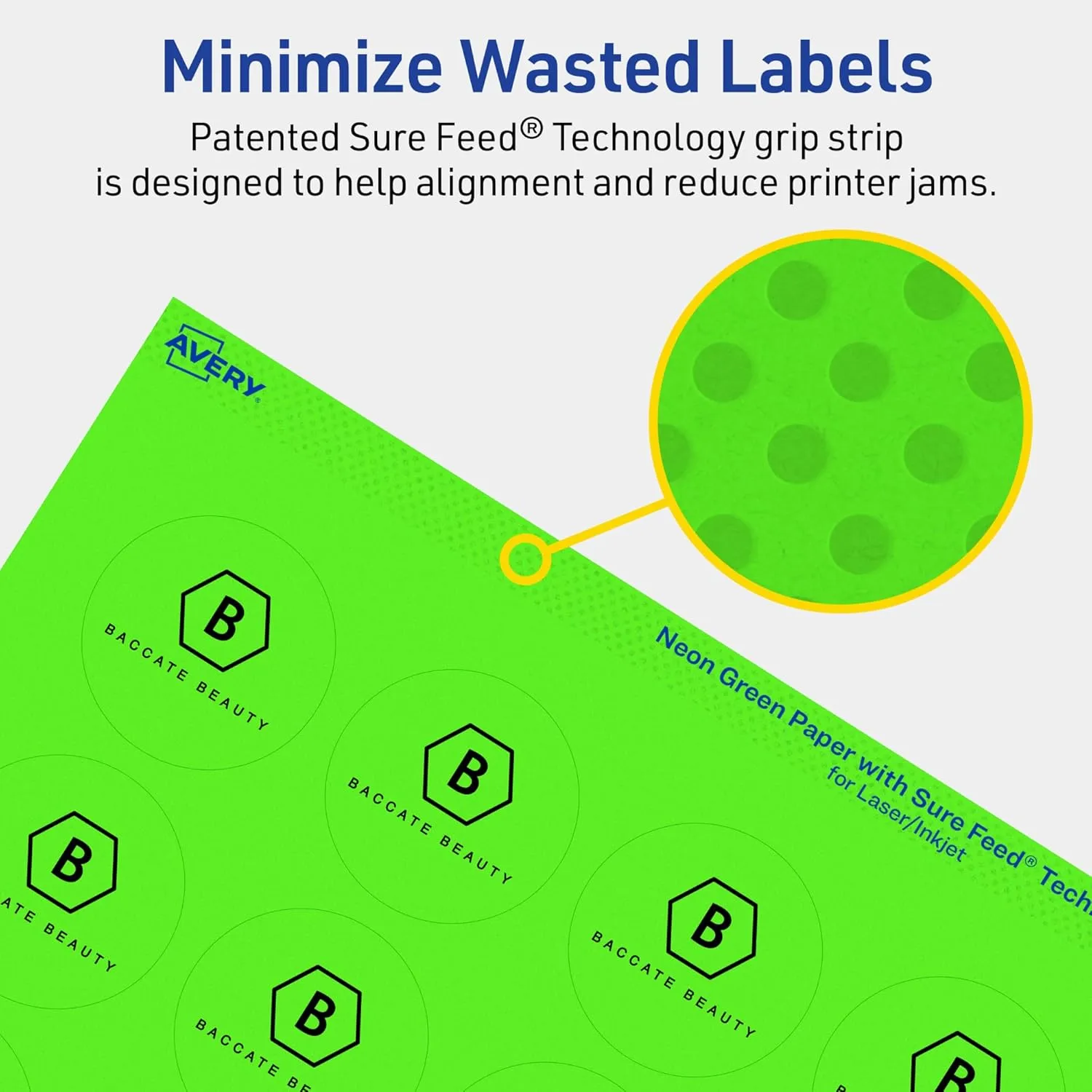 Avery Printable Round Labels, Sure Feed Technology, 1-2/3" Diameter, Neon Green Labels, Print-to-The-Edge