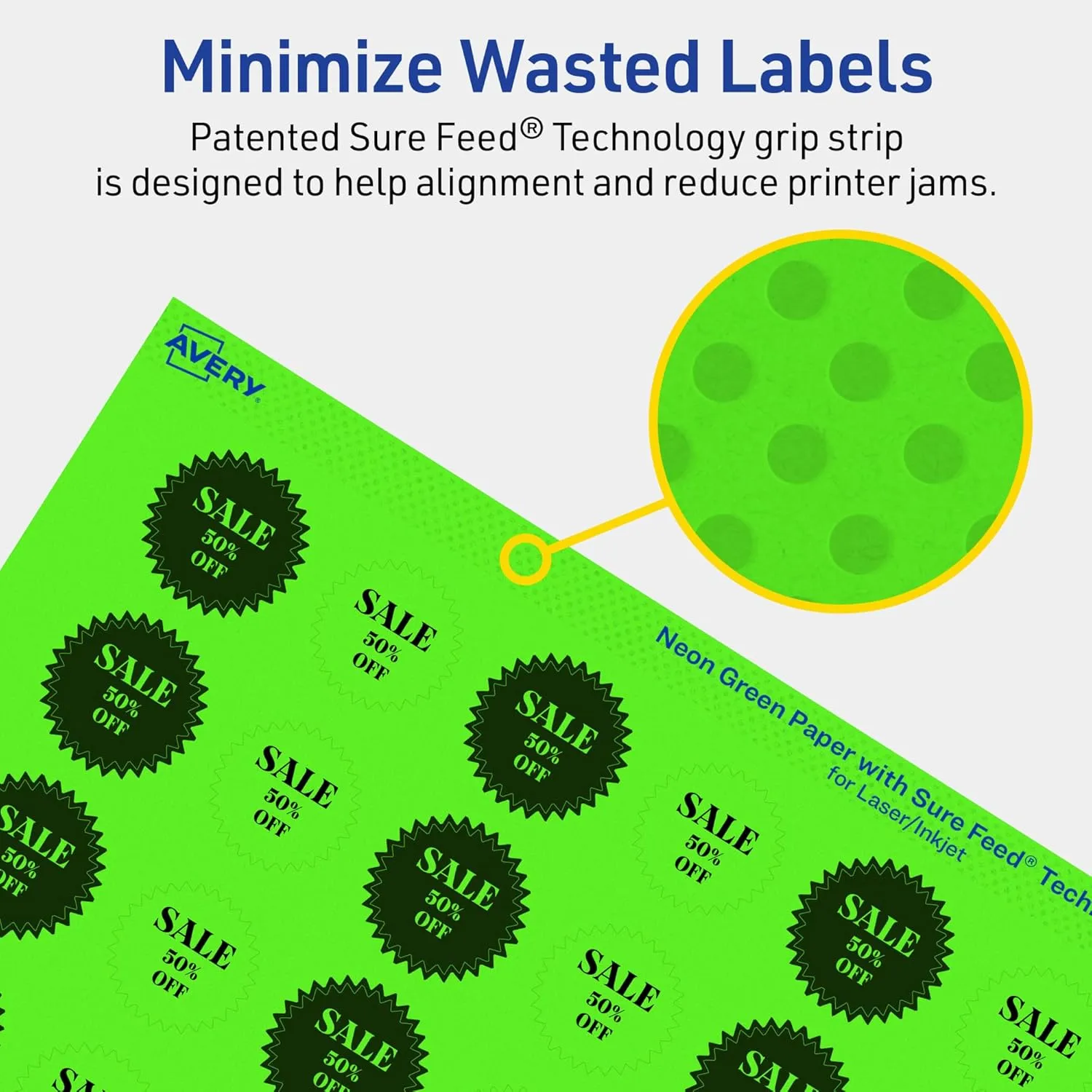 Avery Printable Starburst Labels, Sure Feed Technology, 1", Neon Green Labels, Print-to-The-Edge, Laser/Inkjet, 480 Total