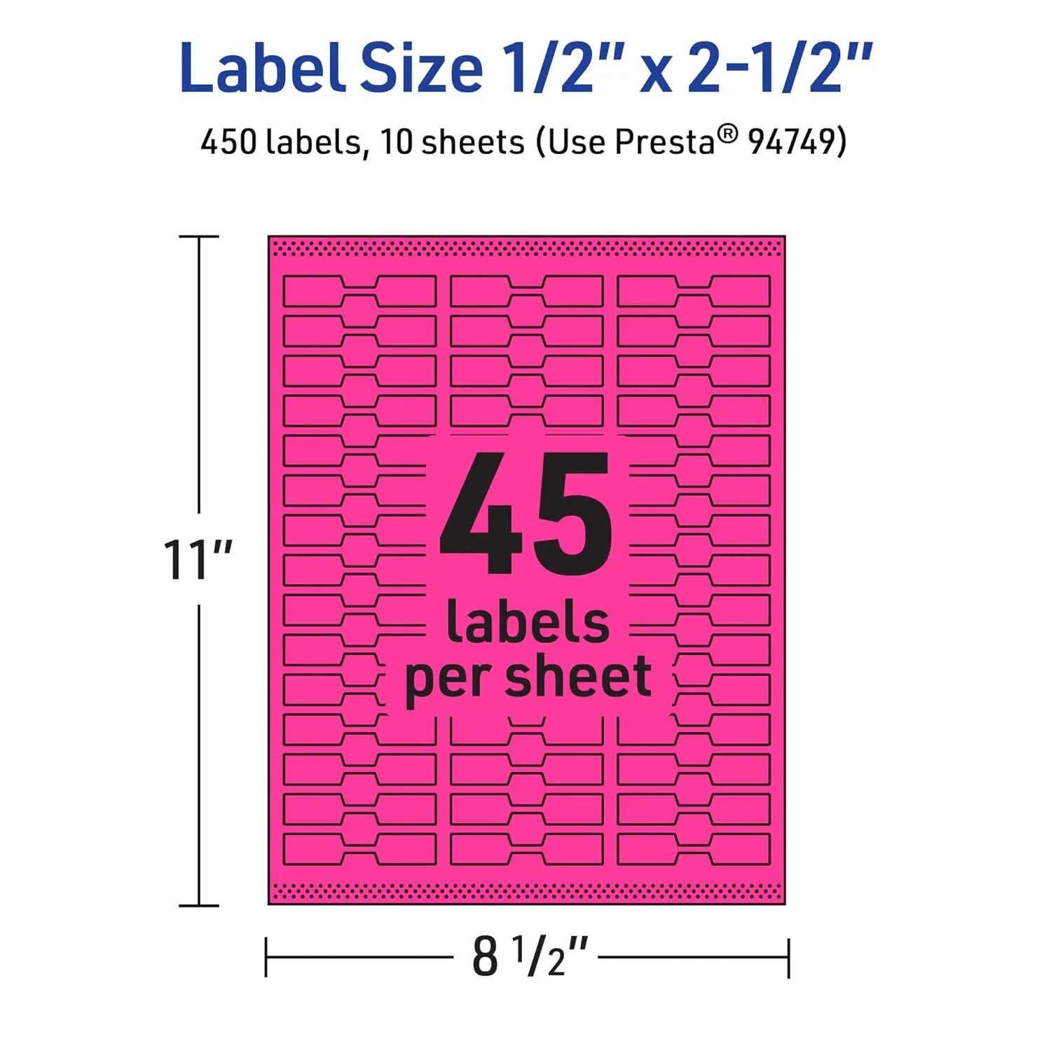 Avery Printable Barbell Labels, Sure Feed Technology, 1/2" x 2-1/2", Neon Magenta Labels, Laser/Inkjet Printable, 450 Total