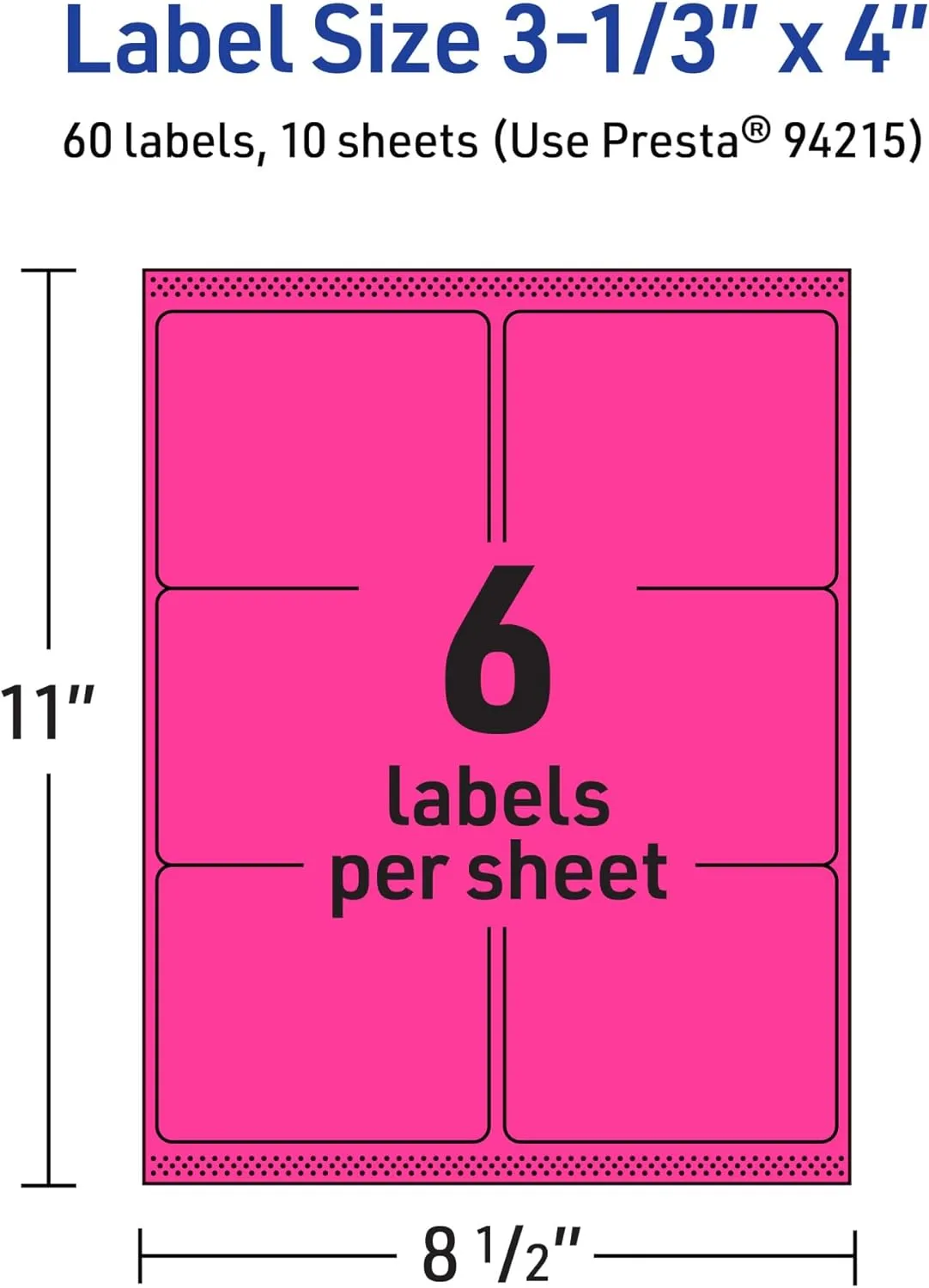 AVERY Printable Rectangle Labels, Sure Feed Technology, 3-1/3" x 4", Neon Magenta
