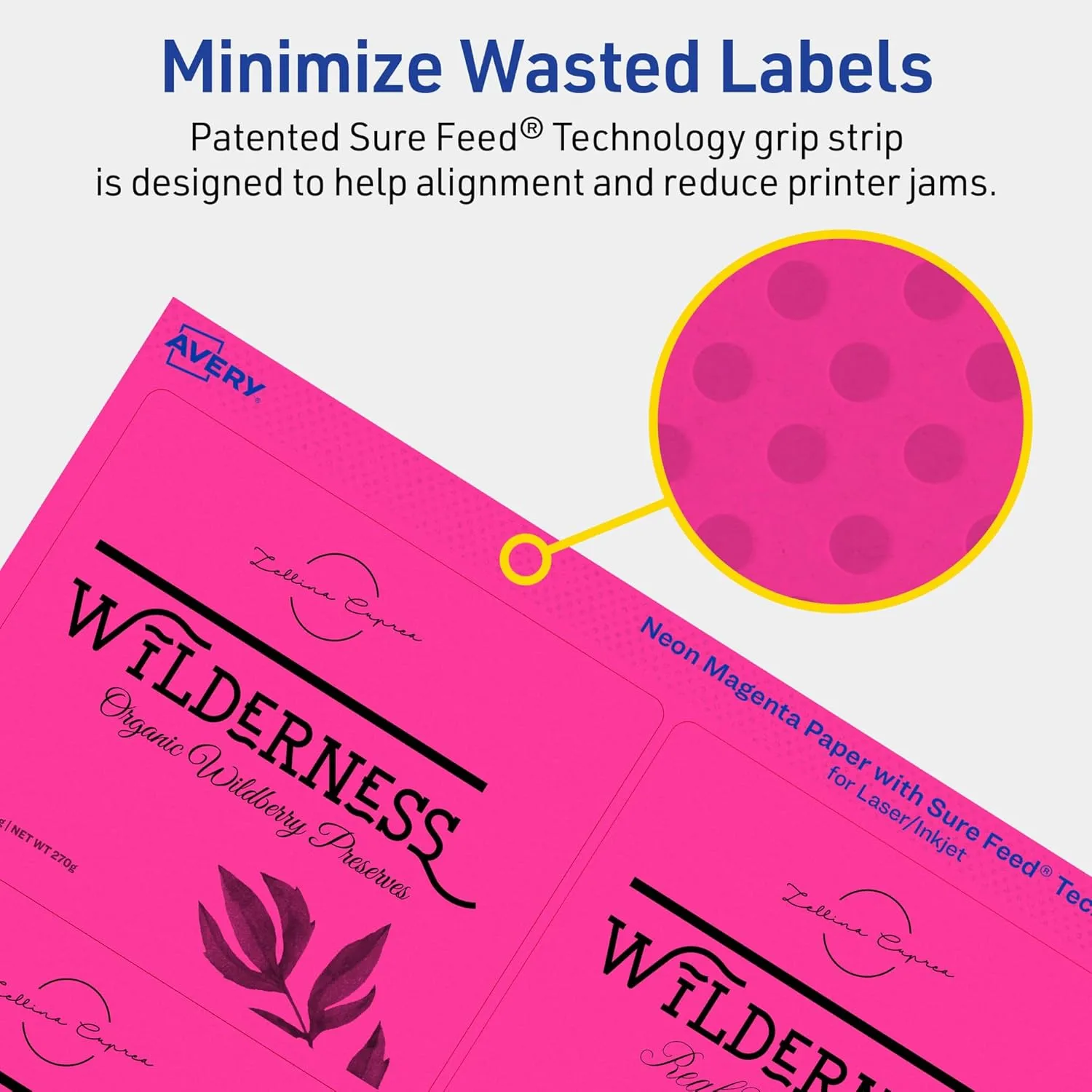 AVERY Printable Rectangle Labels, Sure Feed Technology, 3-1/3" x 4", Neon Magenta