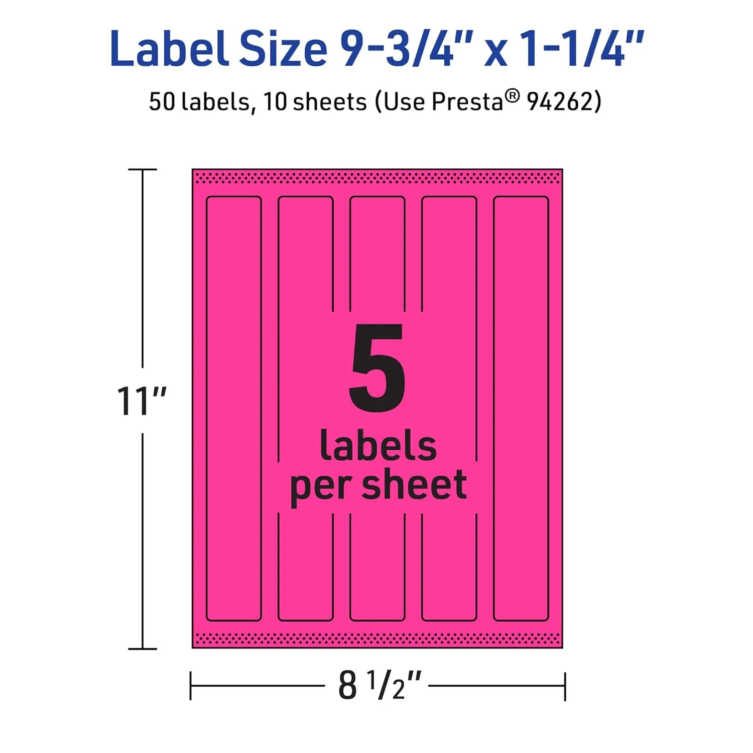 Avery Printable Rectangle Labels, Sure Feed Technology, 9-3/4" x 1-1/4", Neon Magenta Labels, Print-to-The-Edge