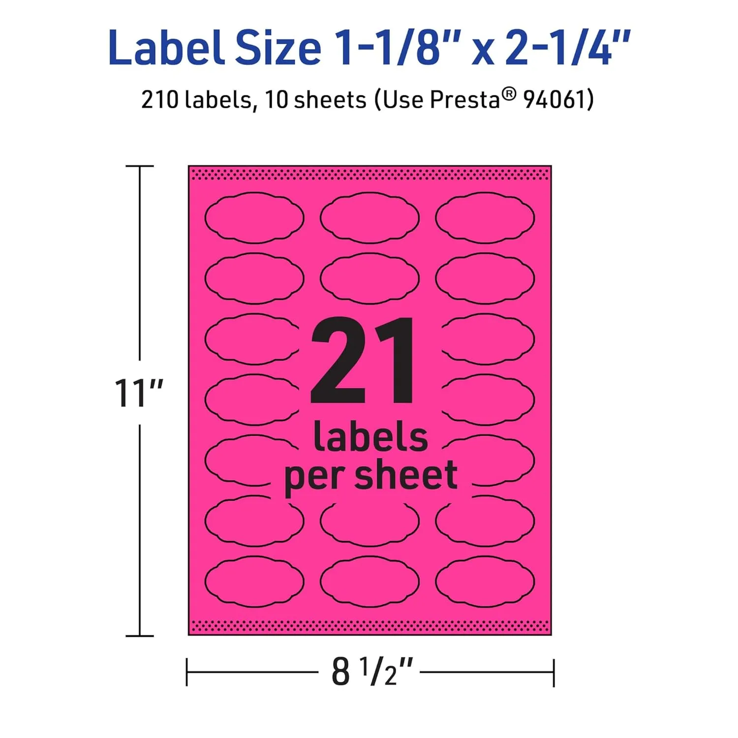 Avery Printable Oval Scalloped Labels, Sure Feed Technology, 1-1/8 in x 2-1/4 in, Neon Magenta, Print-to-the-Edge