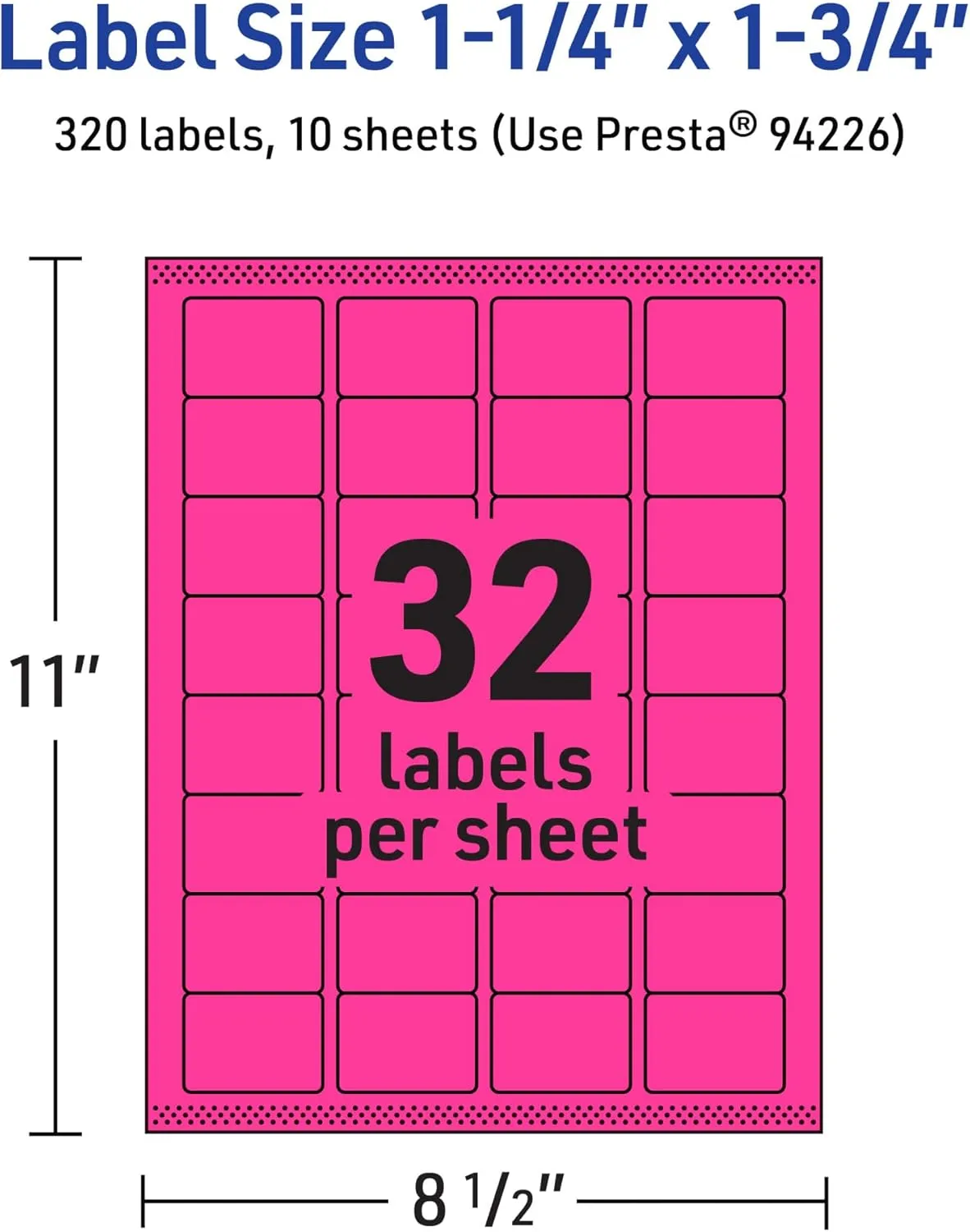 Avery Printable Rectangle Labels, Sure Feed Technology, 1-1/4" x 1-3/4", Neon Magenta, 320 Total