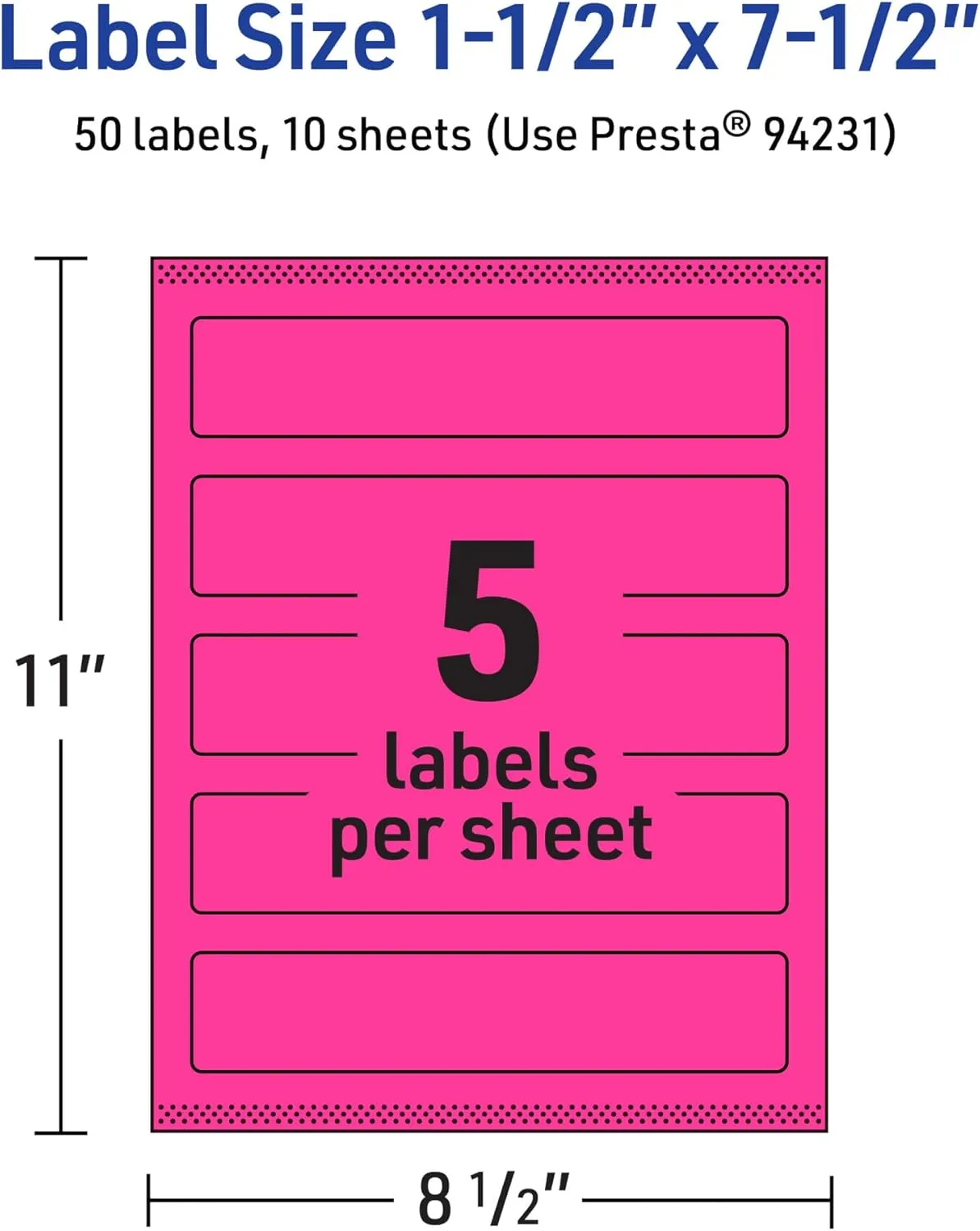 Avery Printable Rectangle Labels, Sure Feed Technology, 1-1/2" x 7-1/2", Neon Magenta Labels, Print-to-The-Edge