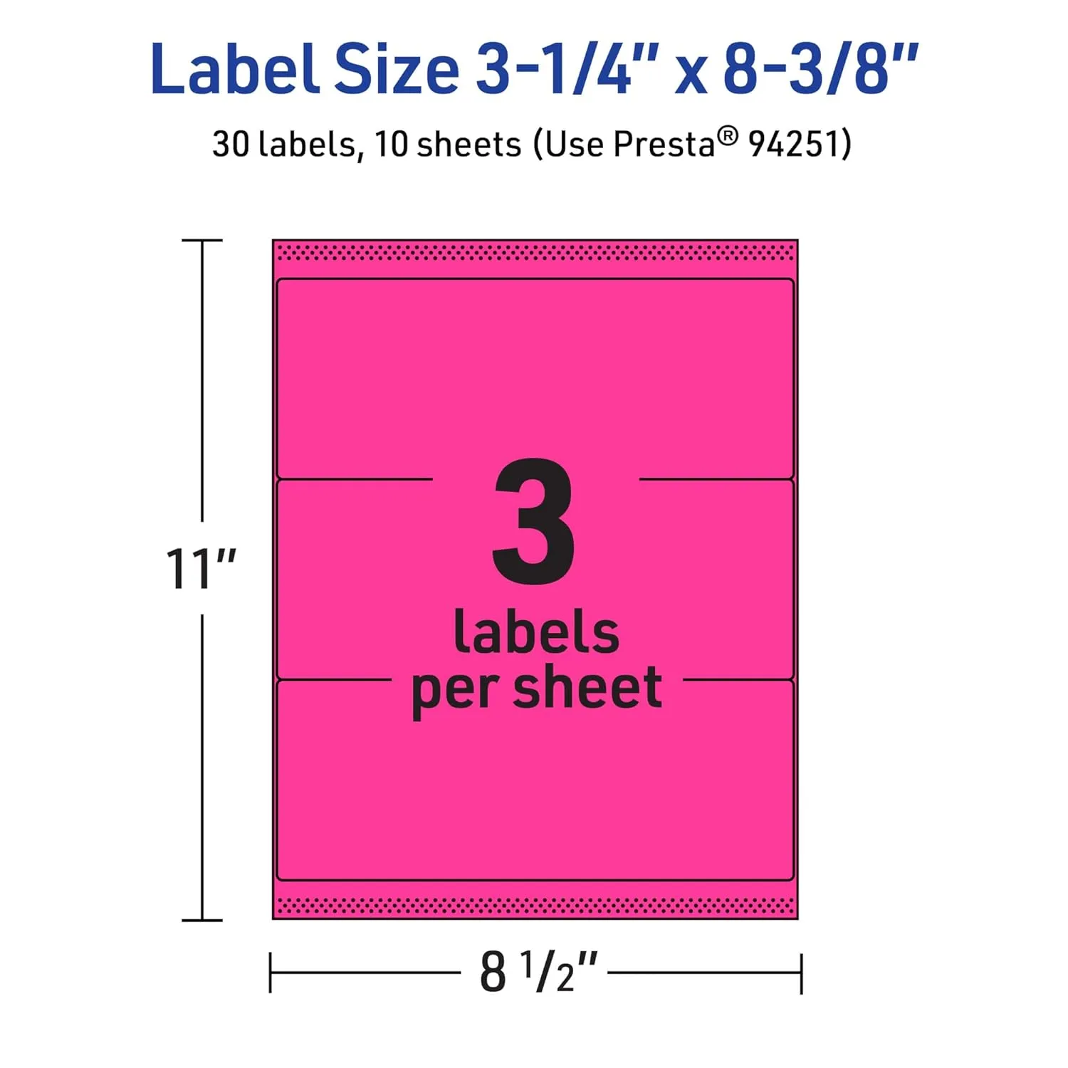 Avery Printable Rectangle Labels, Sure Feed Technology, 3-1/4" x 8-3/8", Neon Magenta Labels, Laser/Inkjet Printable