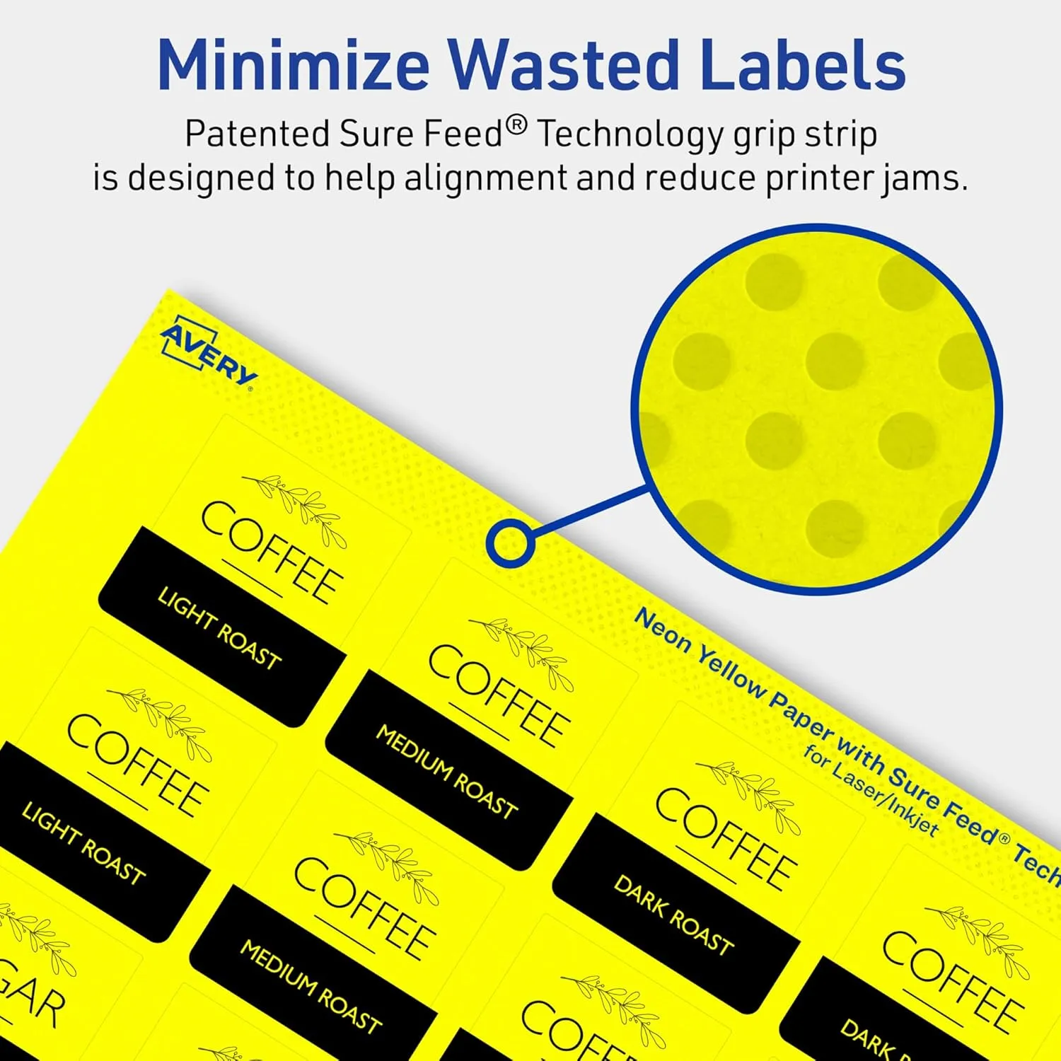 Avery Printable Square Labels, Sure Feed Technology, 1-1/2" x 1-1/2", Neon Yellow Labels, Print-to-The-Edge