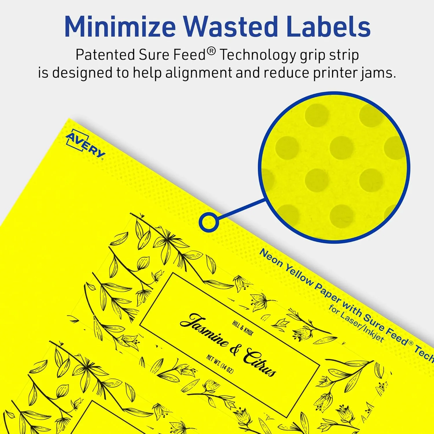 Avery Printable Rectangle Labels, Sure Feed Technology, 2" x 5", Neon Yellow, Print-to-The-Edge, Laser/Inkjet Printable