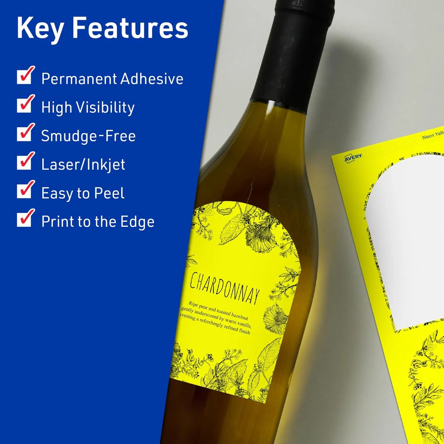 Avery Printable Arched Labels, Sure Feed Technology, 4.75" x 3.5", Neon Yellow Labels, Print-to-The-Edge