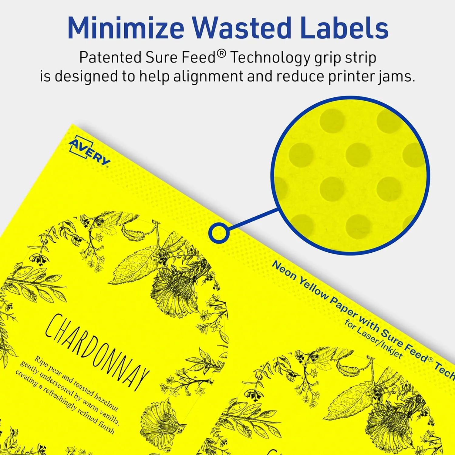 Avery Printable Arched Labels, Sure Feed Technology, 4.75" x 3.5", Neon Yellow Labels, Print-to-The-Edge