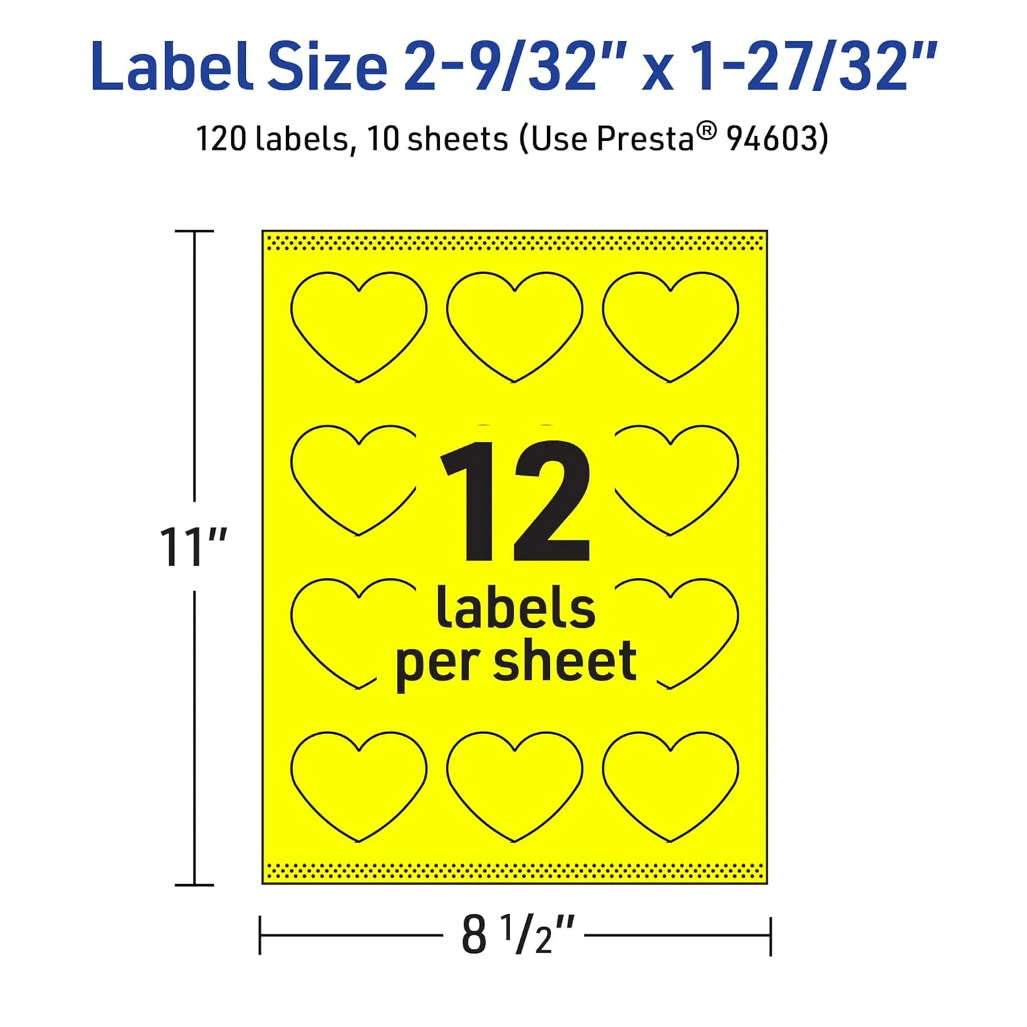 Avery Printable Heart Labels, Sure Feed Technology, 2-9/32" x 1-27/32", Neon Yellow Labels, Print-to-The-Edge