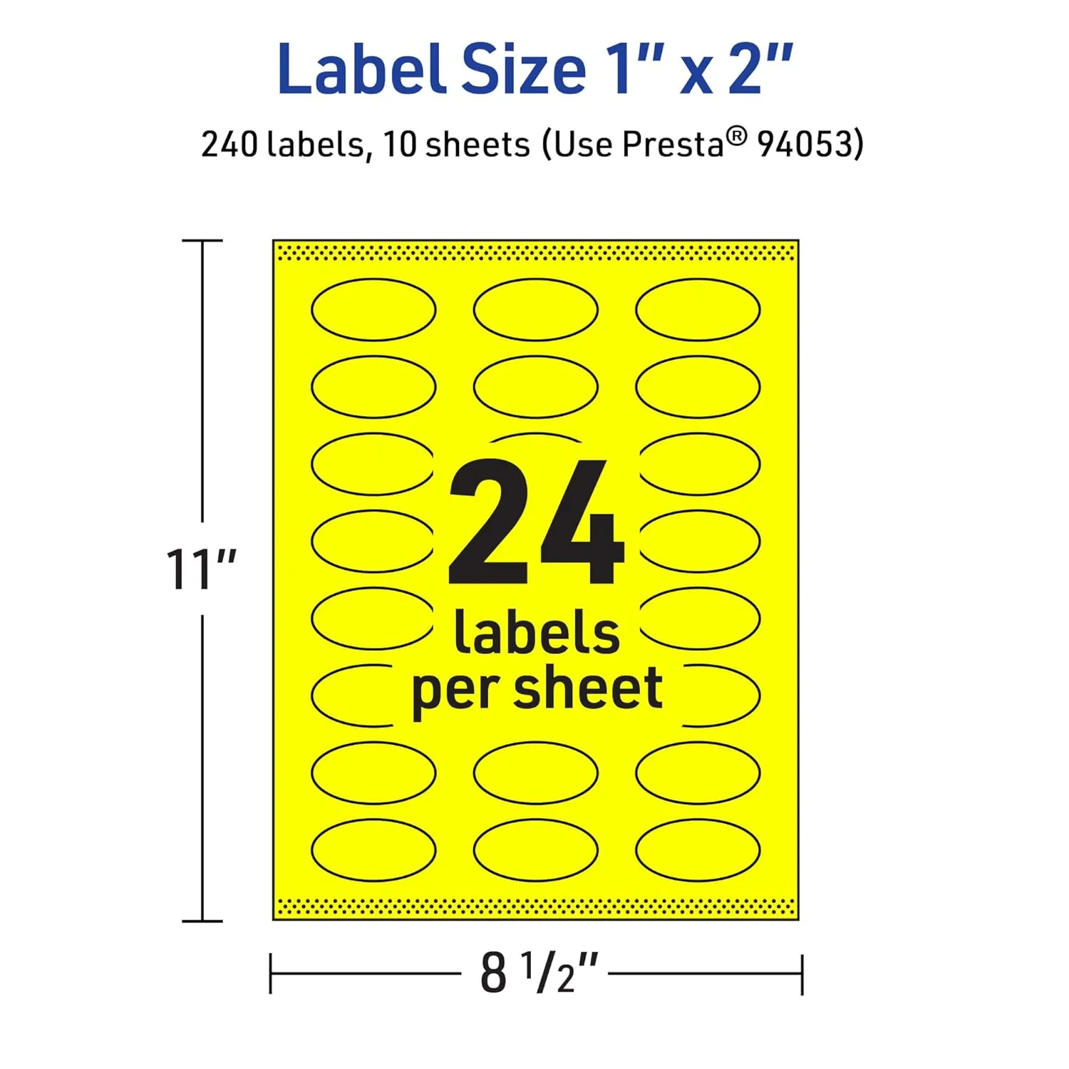 Avery Printable Oval Labels, Sure Feed Technology, 1" x 2", Neon Yellow Labels, Print-to-The-Edge, Laser/Inkjet Printable
