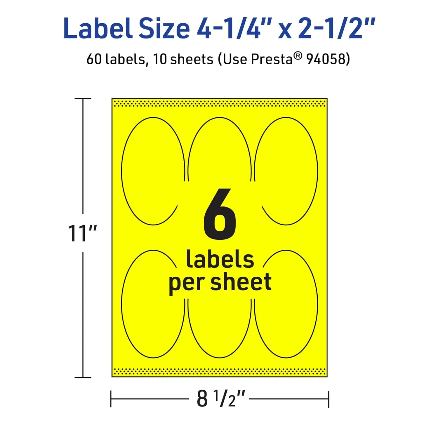 Avery Printable Oval Labels, Sure Feed Technology, 4.25" x 2.5", Neon Yellow