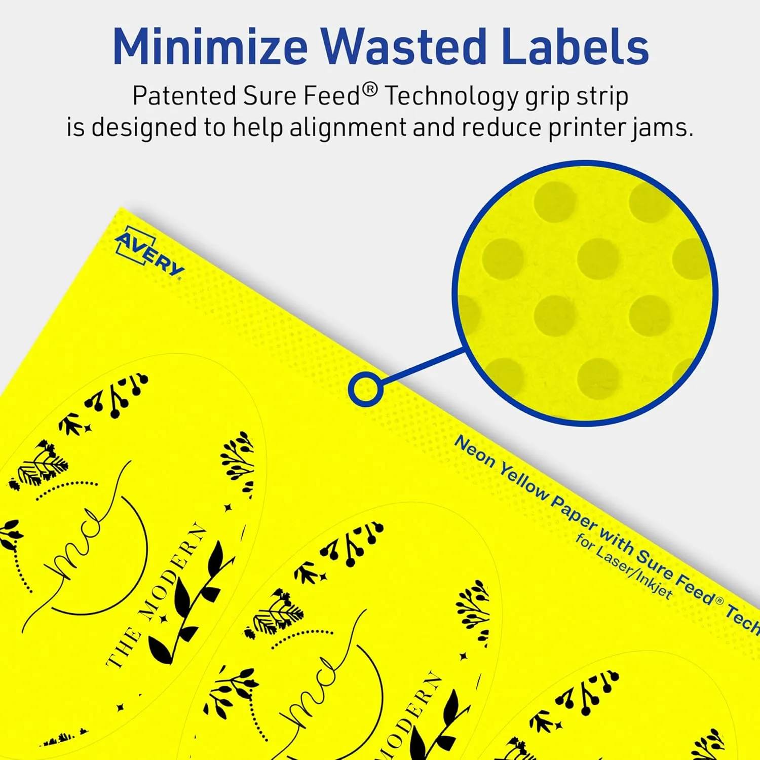 Avery Printable Oval Labels, Sure Feed Technology, 4.25" x 2.5", Neon Yellow