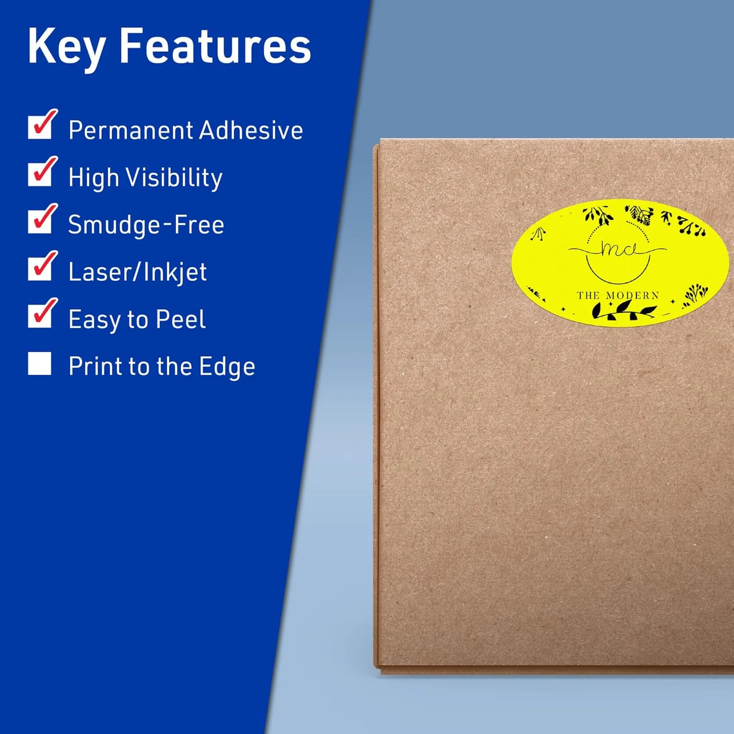 Avery Printable Oval Labels, Sure Feed Technology, 4.25" x 2.5", Neon Yellow