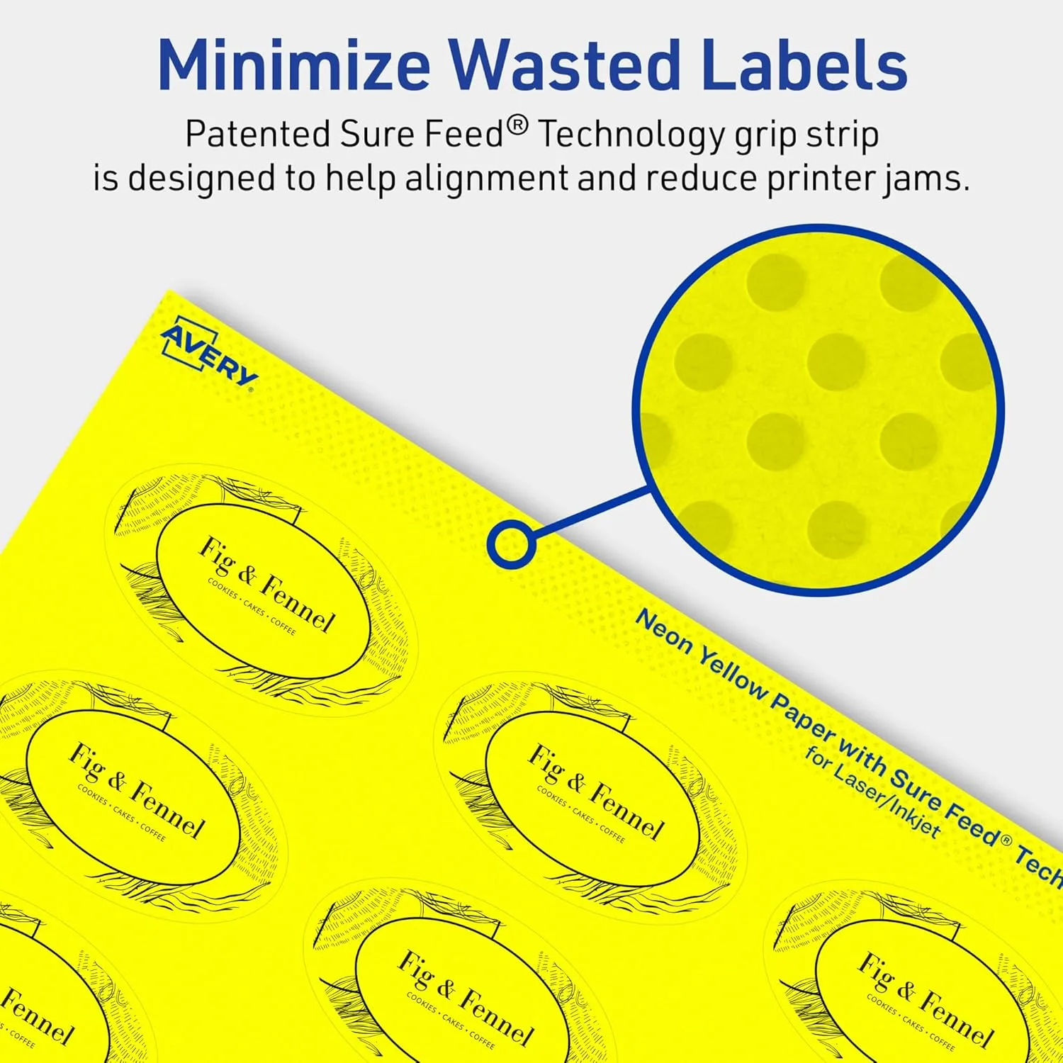 Avery Printable Oval Labels, Sure Feed Technology, 1-1/2" x 2-1/2", Neon Yellow, Laser/Inkjet Printable
