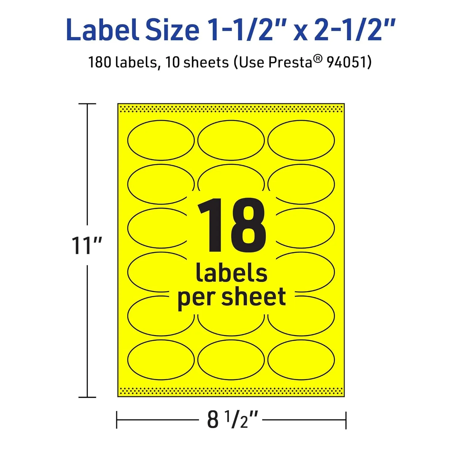 Avery Printable Oval Labels, Sure Feed Technology, 1-1/2" x 2-1/2", Neon Yellow, Laser/Inkjet Printable