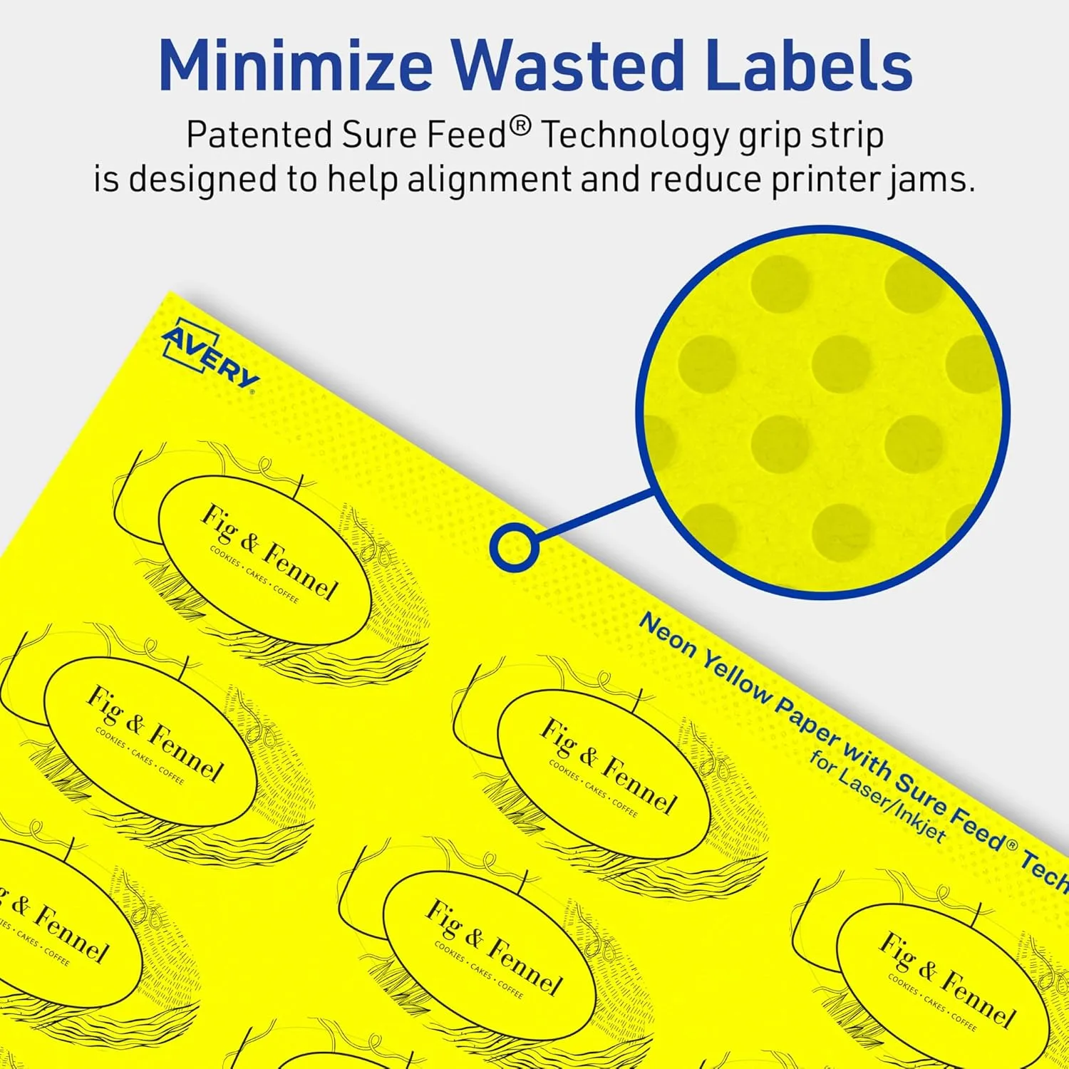 Avery Printable Oval Labels, Sure Feed Technology, 1-1/8" x 2-1/4", Neon Yellow Labels, Print-to-The-Edge