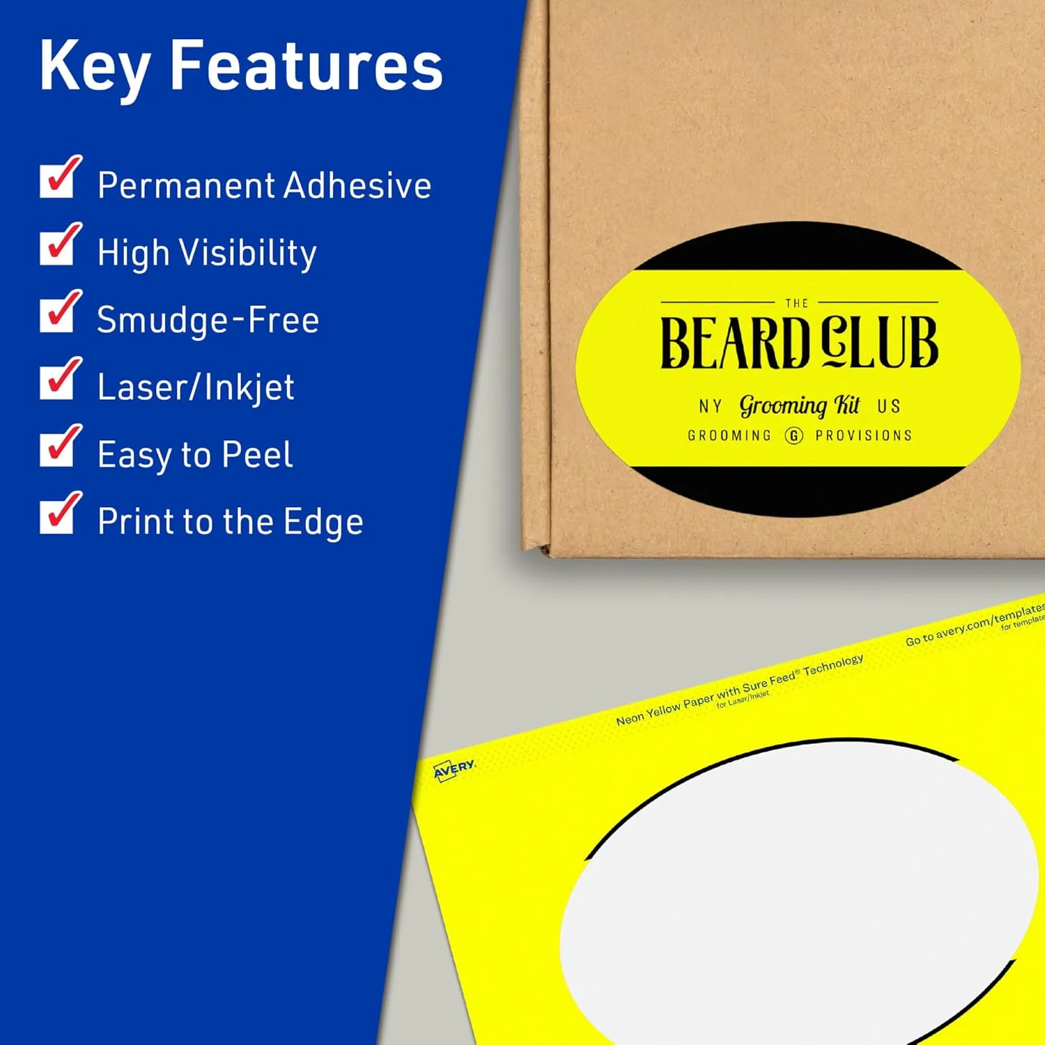 Avery Printable Oval Labels, Sure Feed Technology, 4" x 6", Neon Yellow Labels, Print-to-The-Edge, Laser/Inkjet Printable