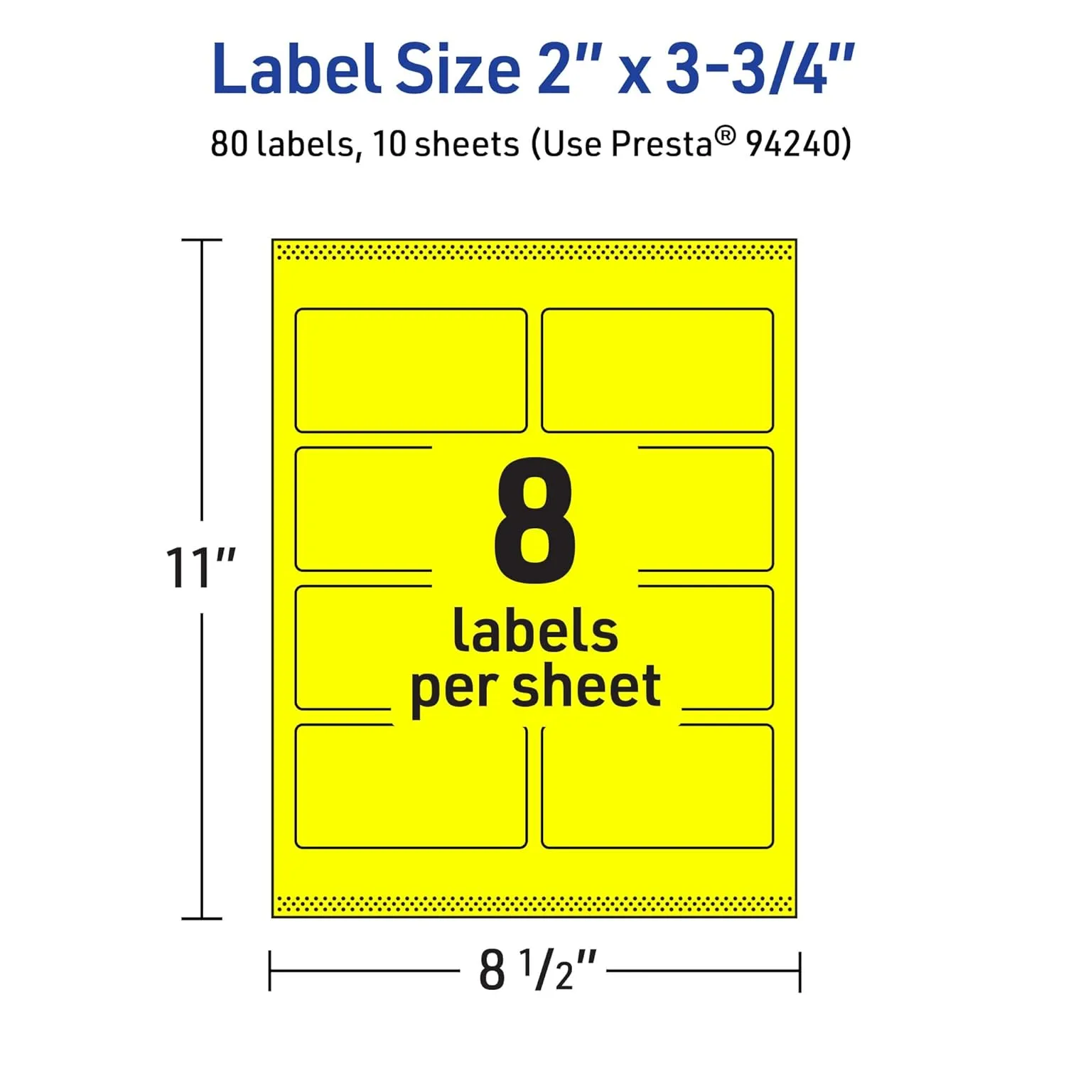 Avery Neon Yellow Rectangle Labels, 2 x 3.75 in, Sure Feed, Print-to-the-Edge