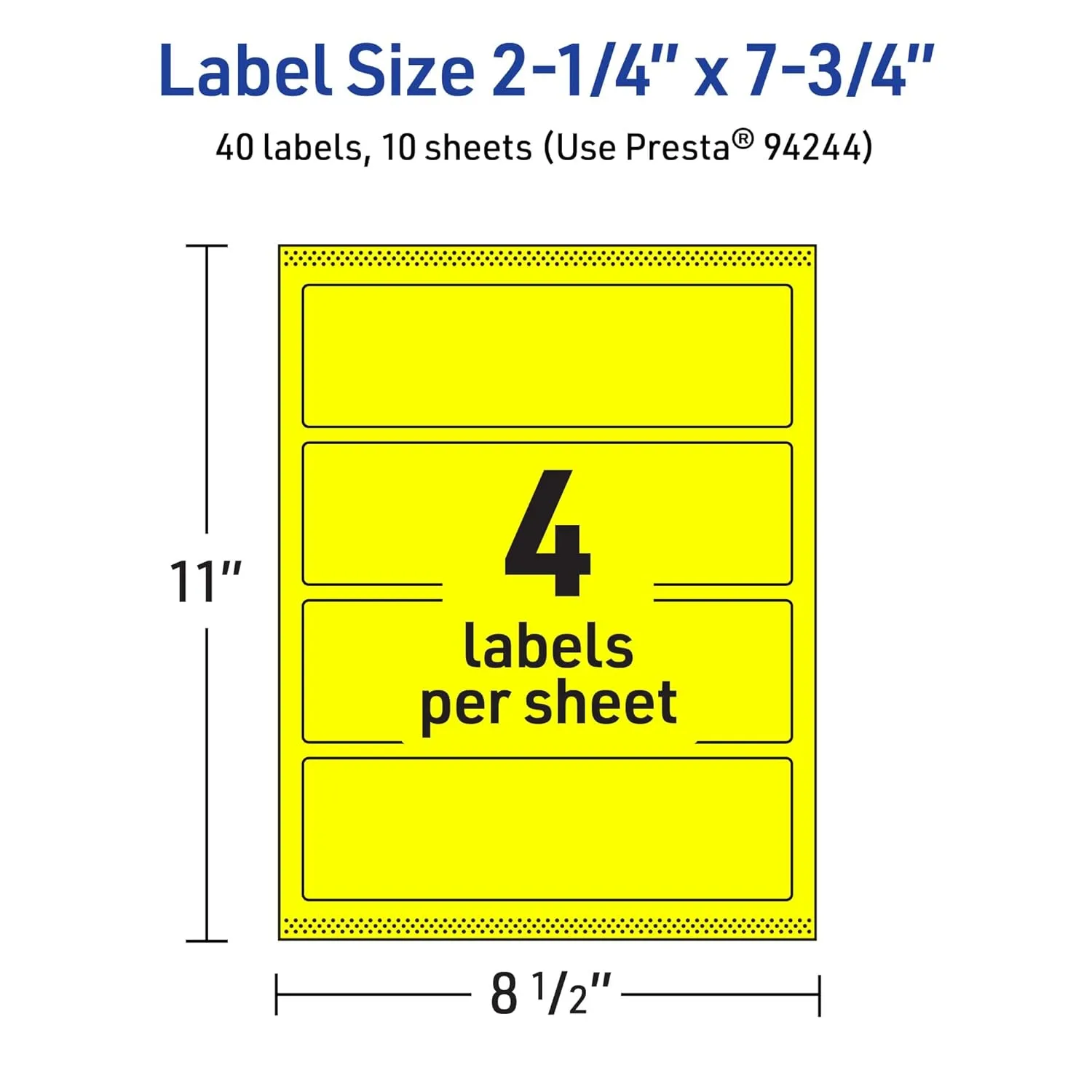 AVERY Printable Rectangle Labels, Sure Feed Technology, 2-1/4" x 7-3/4", Neon Yellow, Print-to-The-Edge, Laser/Inkjet