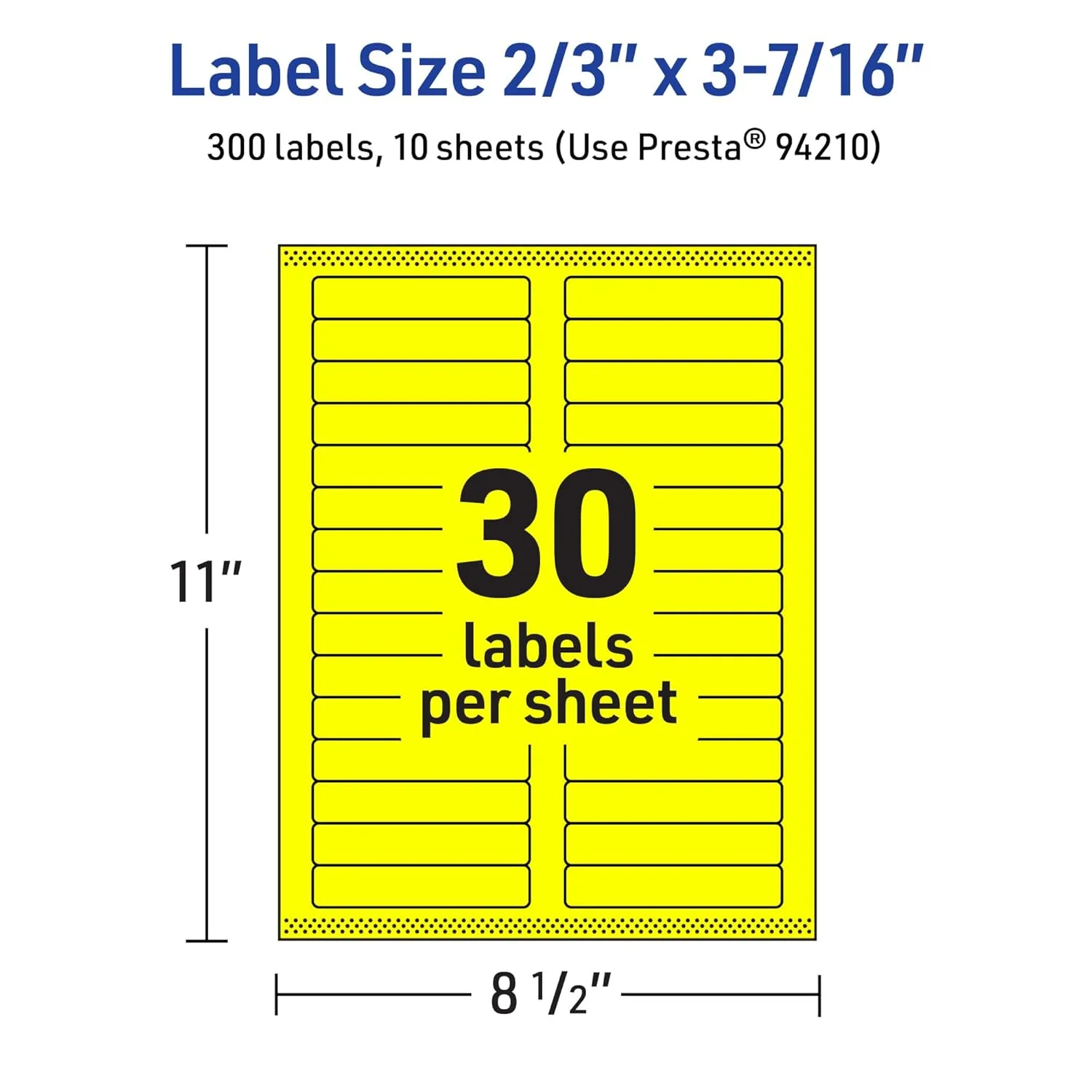Avery Printable Rectangle Labels, Sure Feed Technology, 2/3" x 3-7/16", Neon Yellow Labels, Laser/Inkjet Printable