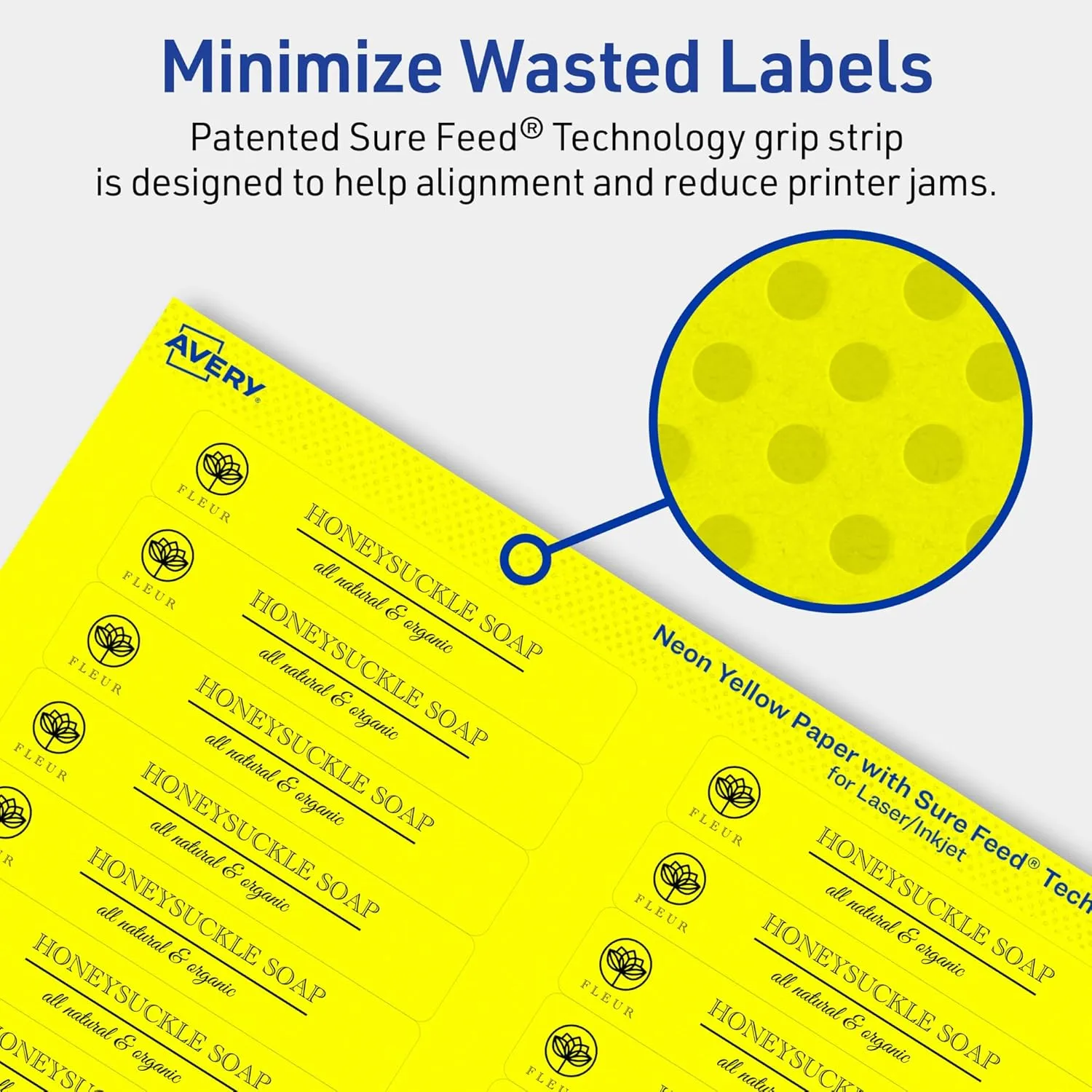 Avery Printable Rectangle Labels, Sure Feed Technology, 2/3" x 3-7/16", Neon Yellow Labels, Laser/Inkjet Printable