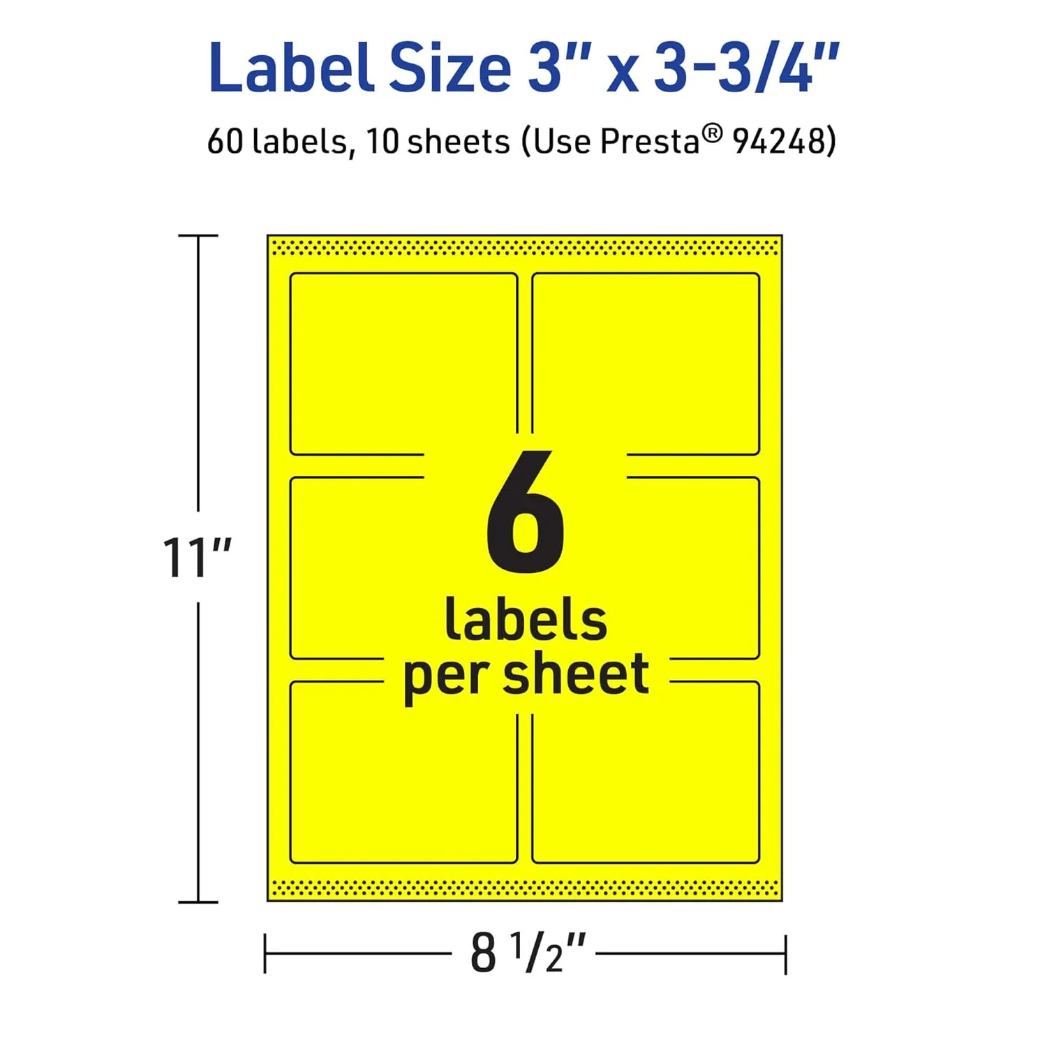 Avery Printable Rectangle Labels, Sure Feed Technology, 3" x 3.75", Neon Yellow Labels, Print-to-The-Edge