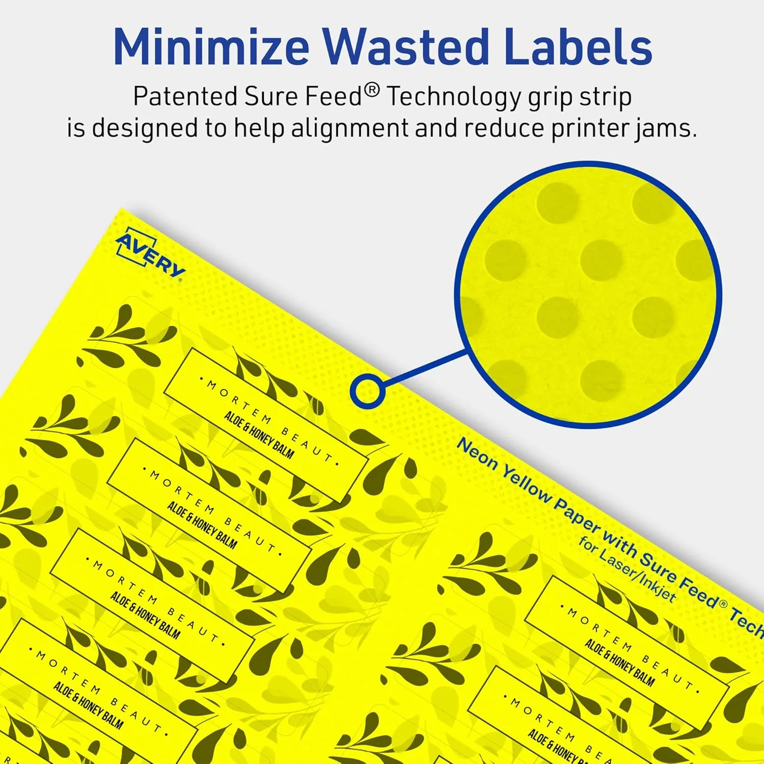 Avery Print-To-The-Edge Labels With Sure Feed Technology And Easy Peel, 94217, Rectangle, 3/4in x 3-1/2in, Matte Neon Yellow