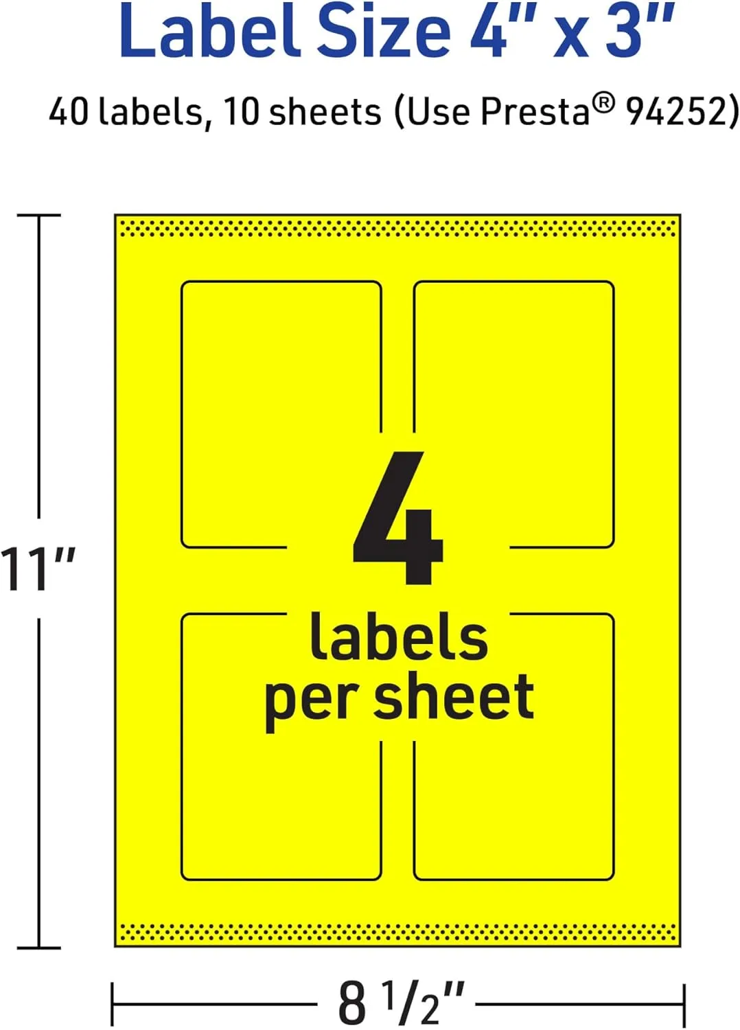 Avery Printable Rectangle Labels, Sure Feed Technology, 4" x 3", Neon Yellow, Print-to-The-Edge
