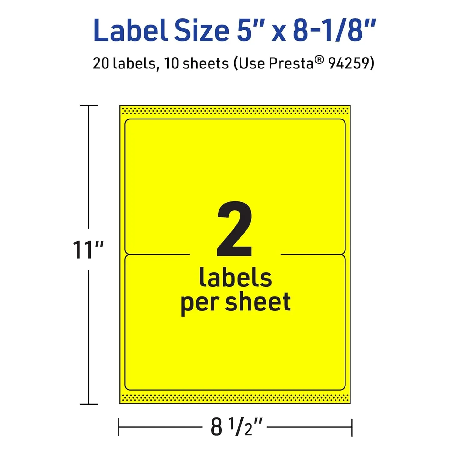 Avery Printable Rectangle Labels, Sure Feed Technology, 5" x 8-1/8", Neon Yellow, Laser/Inkjet Printable