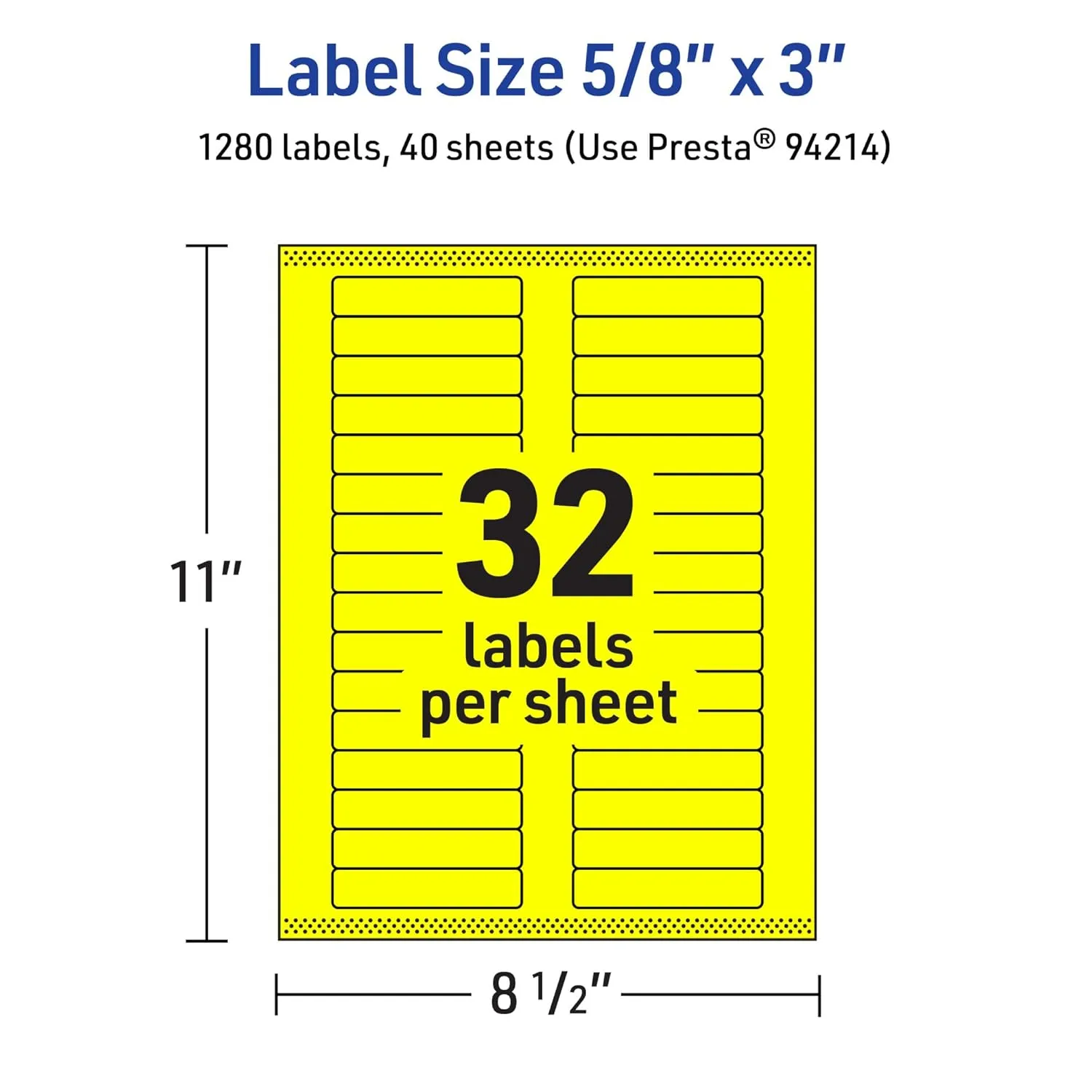 Avery Printable Rectangle Labels, Sure Feed Technology, 5/8" x 3", Neon Yellow, Laser/Inkjet Printable