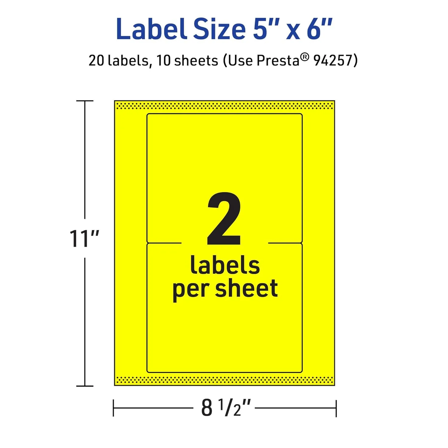 Avery Printable Rectangle Labels, Sure Feed Technology, 5" x 6", Neon Yellow Labels, Laser/Inkjet Printable, 20 Total