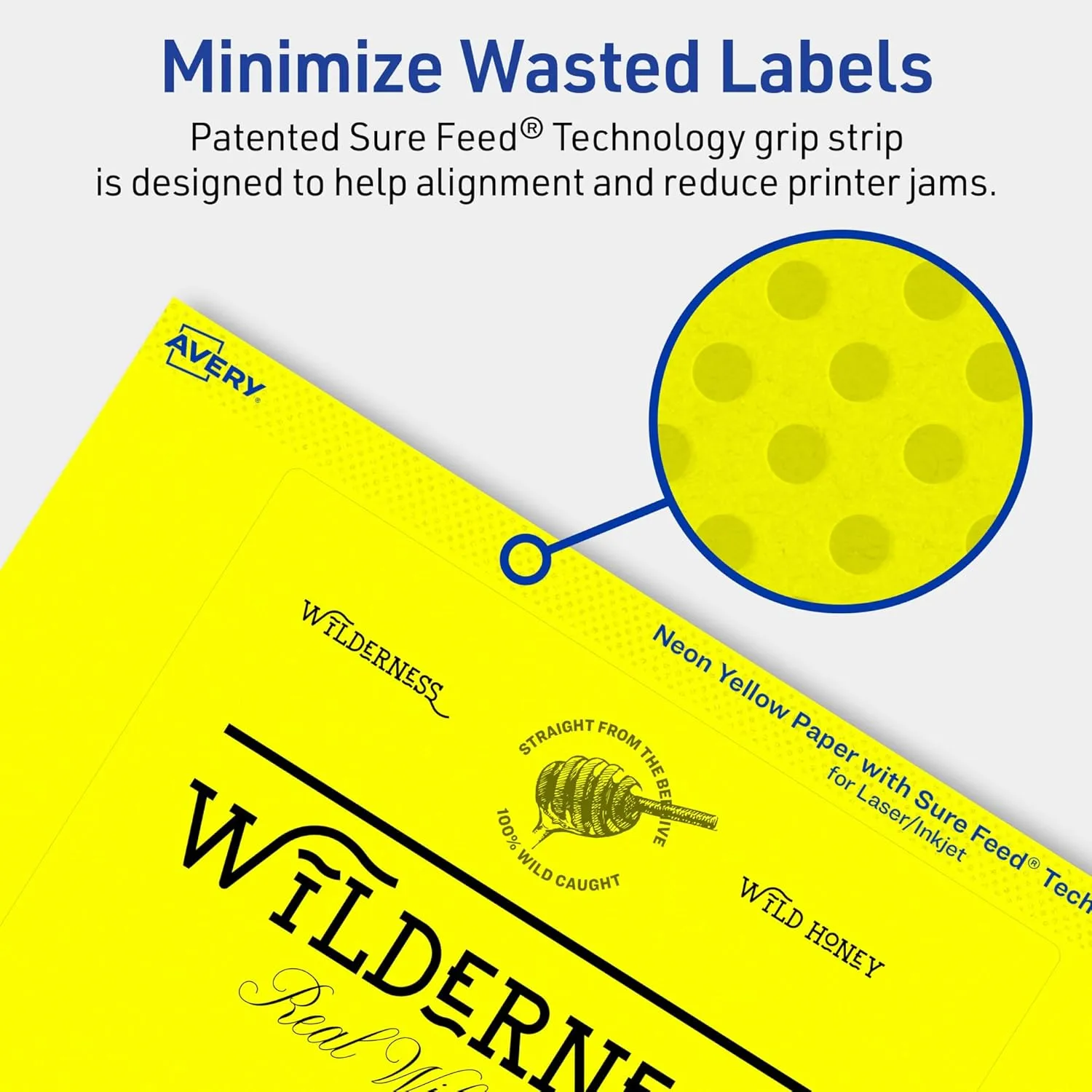 Avery Printable Rectangle Labels, Sure Feed Technology, 5" x 6", Neon Yellow Labels, Laser/Inkjet Printable, 20 Total