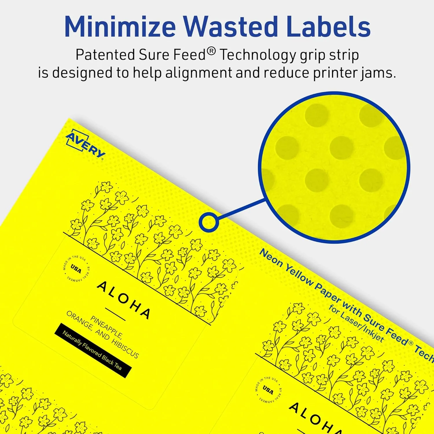 Avery Printable Square Labels, Sure Feed Technology, 2-3/4" x 2-3/4", Neon Yellow, Print-to-The-Edge, Laser/Inkjet