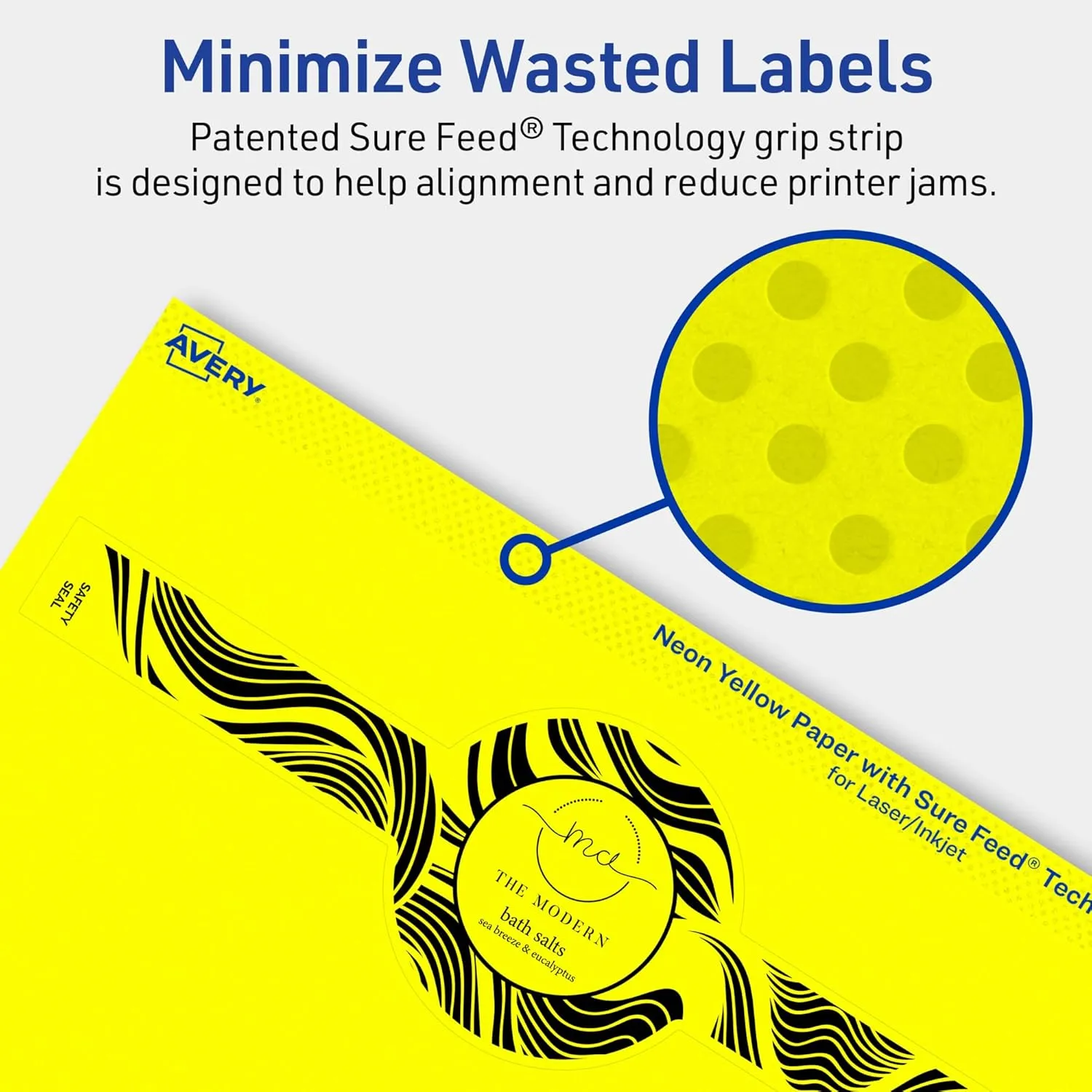 Avery Printable Wraparound Band Labels, Sure Feed Technology, 2-3/8" x 8", Neon Yellow