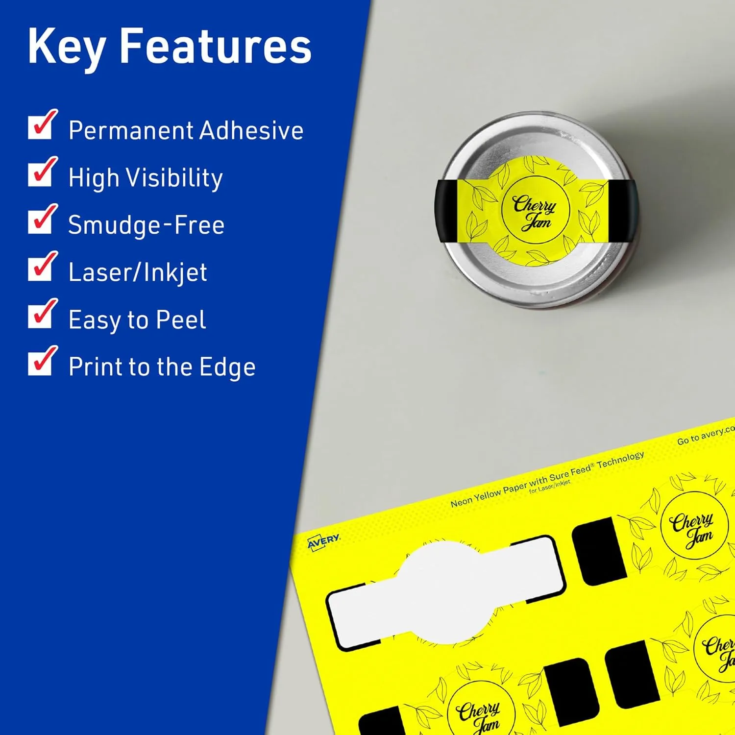Avery Printable Wraparound Band Labels, Sure Feed Technology, 1.5" x 3.5", Cigar Band Labels, Neon Yellow, Print-to-The-Edge