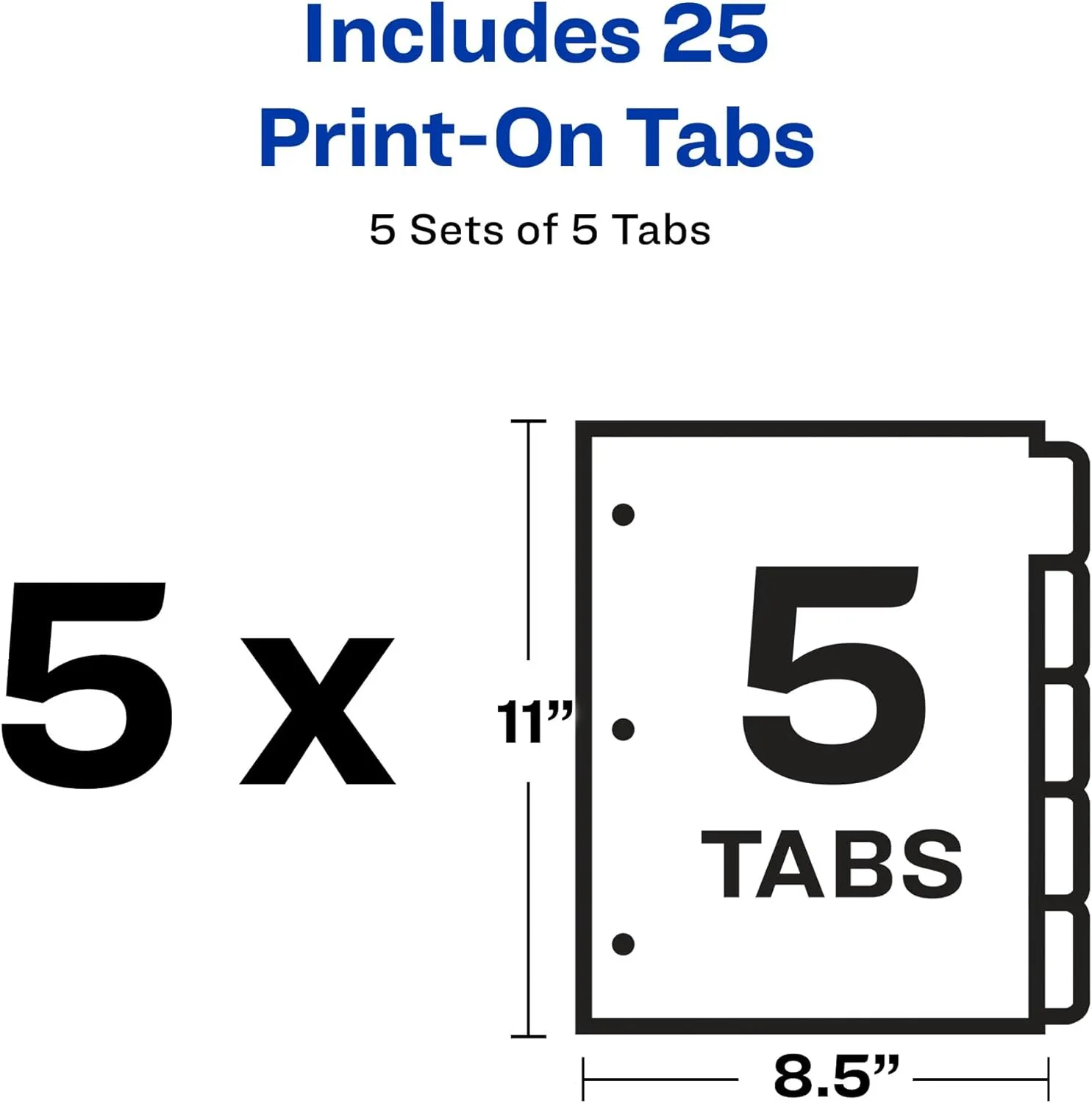 Avery Customizable Print-On Dividers for 3 Ring Binders, 5-Tab Set, 5 Sets (11515)