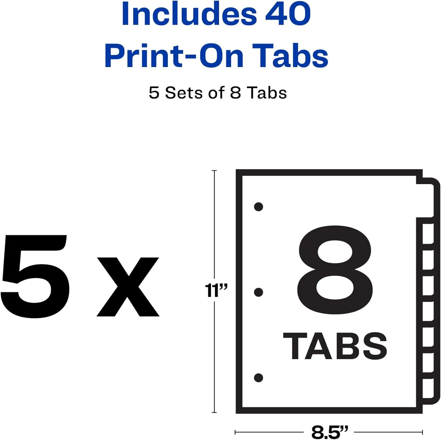 Avery Customizable Print-On Dividers, 8 1/2 in x 11 in, 8-Tab, White, 5 Sets (11552)