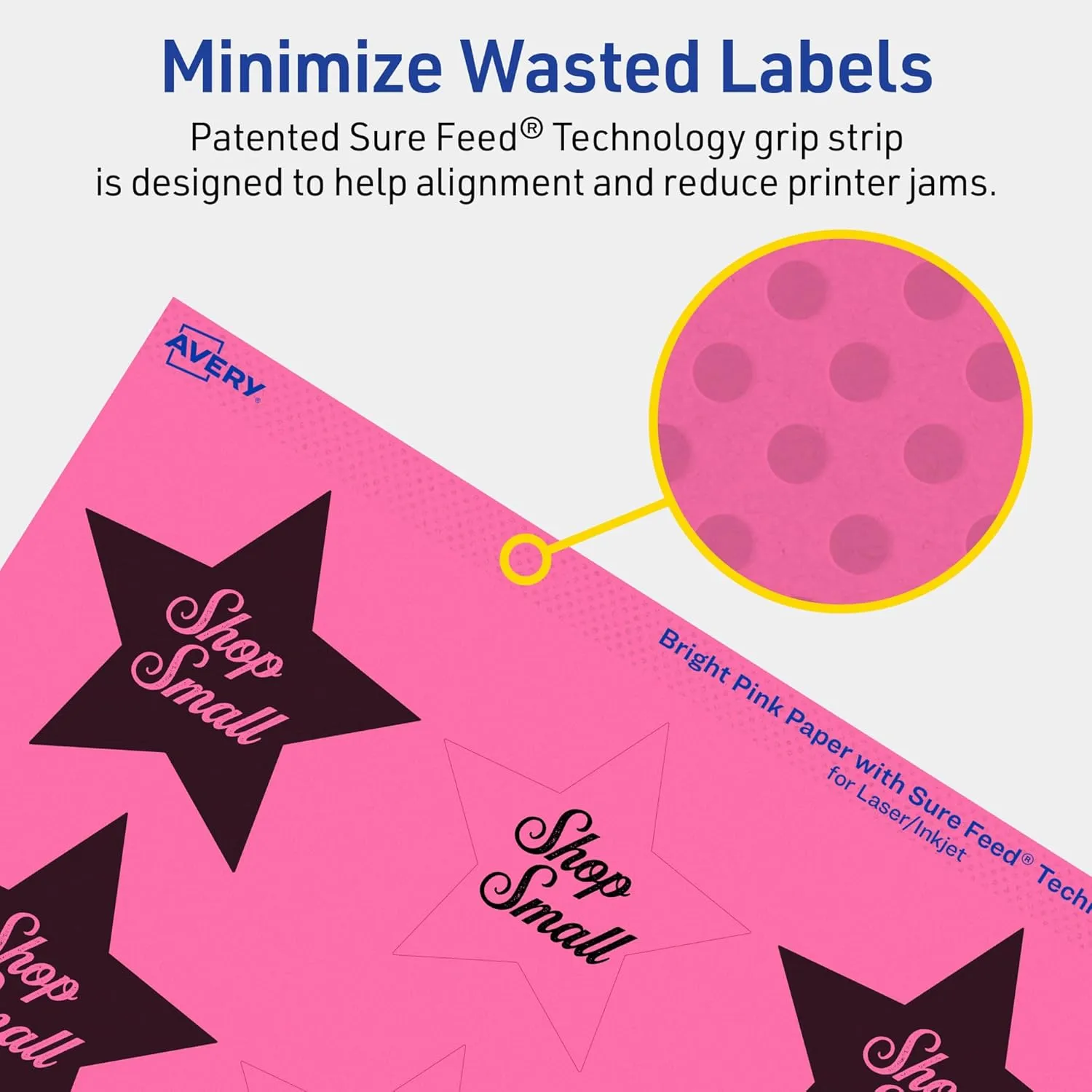 Avery Printable Star Labels, Sure Feed Technology, 2-1/4" x 2-3/8", Bright Pink, Print-to-The-Edge, Laser/Inkjet