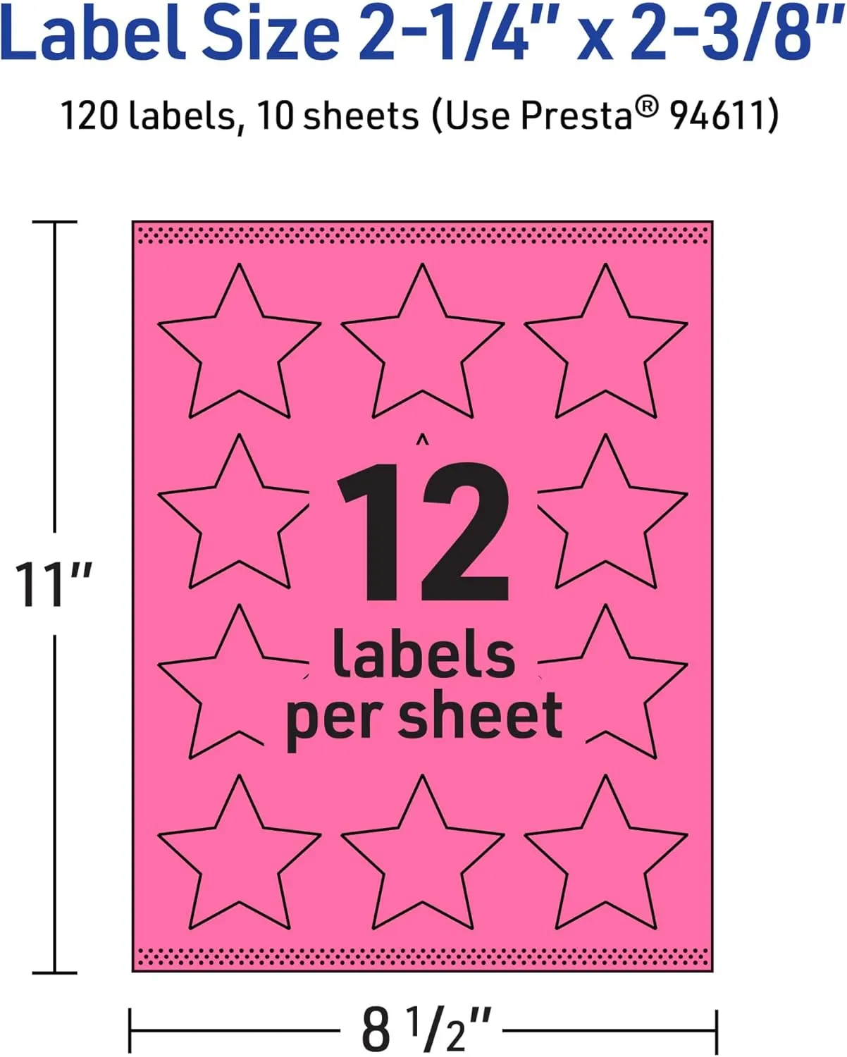 Avery Printable Star Labels, Sure Feed Technology, 2-1/4" x 2-3/8", Bright Pink, Print-to-The-Edge, Laser/Inkjet