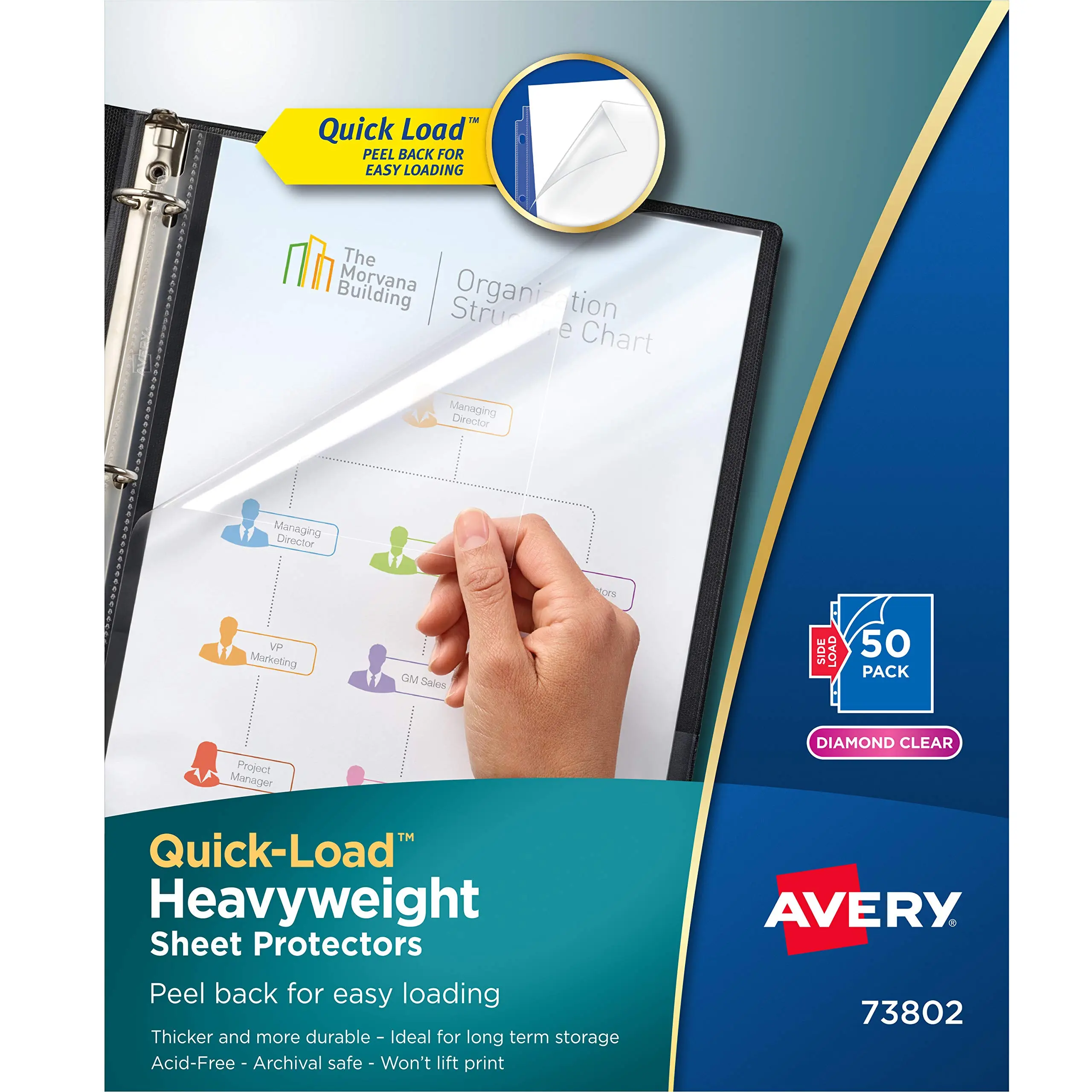 Avery Diamond Clear Quick Load Sheet Protectors, Top & Side Load, 50 Document Protectors (73802) Clear One Size