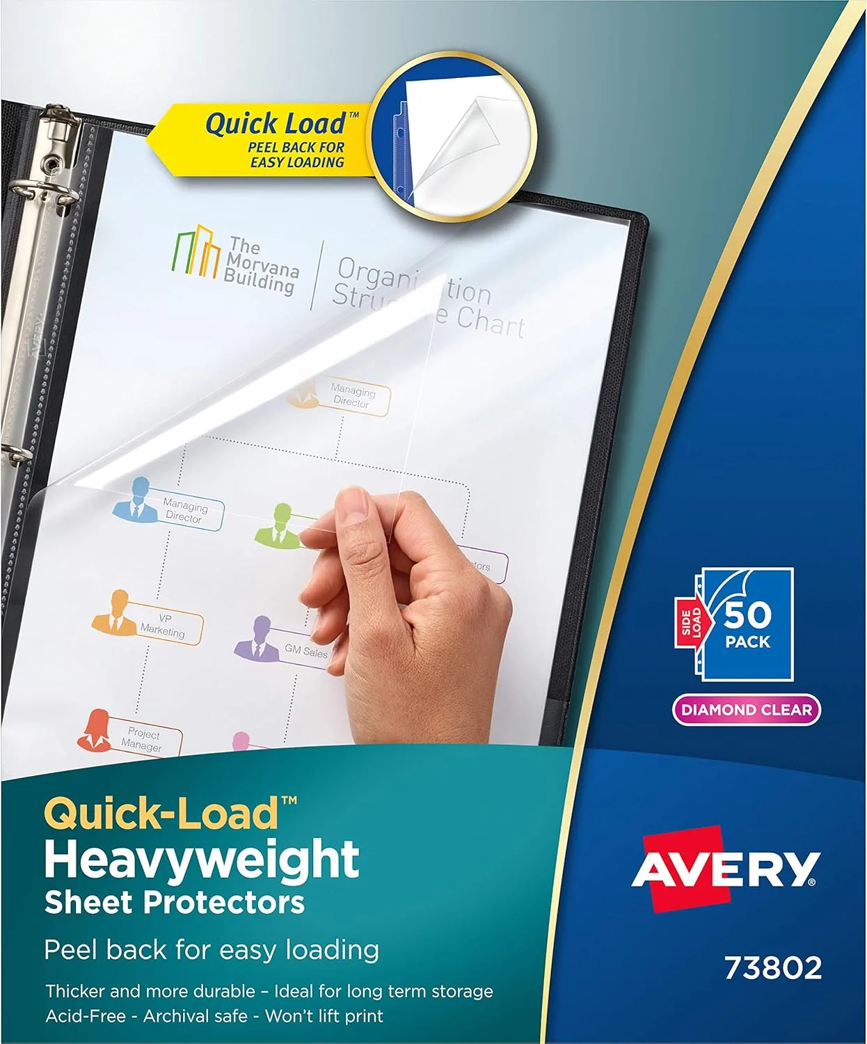 Avery Diamond Clear Quick Load Sheet Protectors, Top & Side Load, 50 Document Protectors (73802) Clear One Size