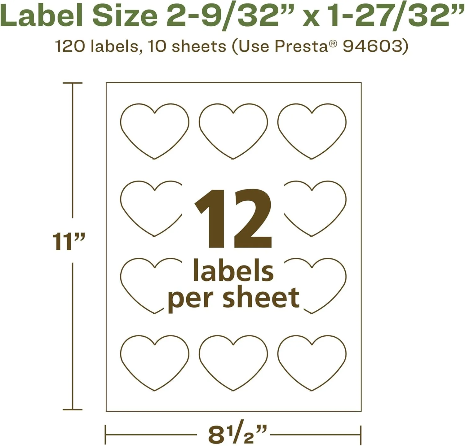 Avery EcoFriendly Matte White Recycled Heart Labels, 2-9/32" x 1-27/32", Print-to-The-Edge, Matte White Labels