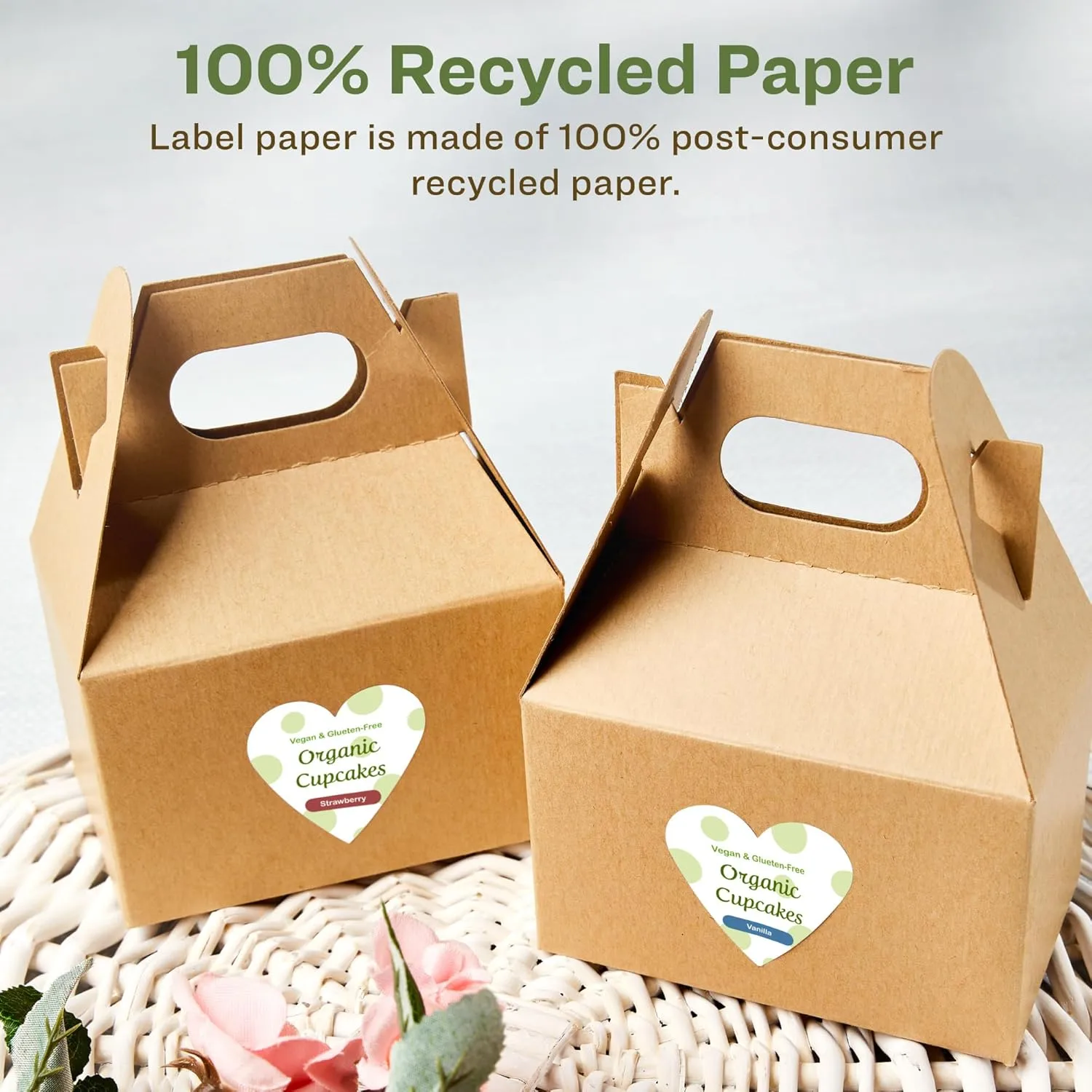 Avery EcoFriendly Matte White Recycled Heart Labels, 2-9/32" x 1-27/32", Print-to-The-Edge, Matte White Labels