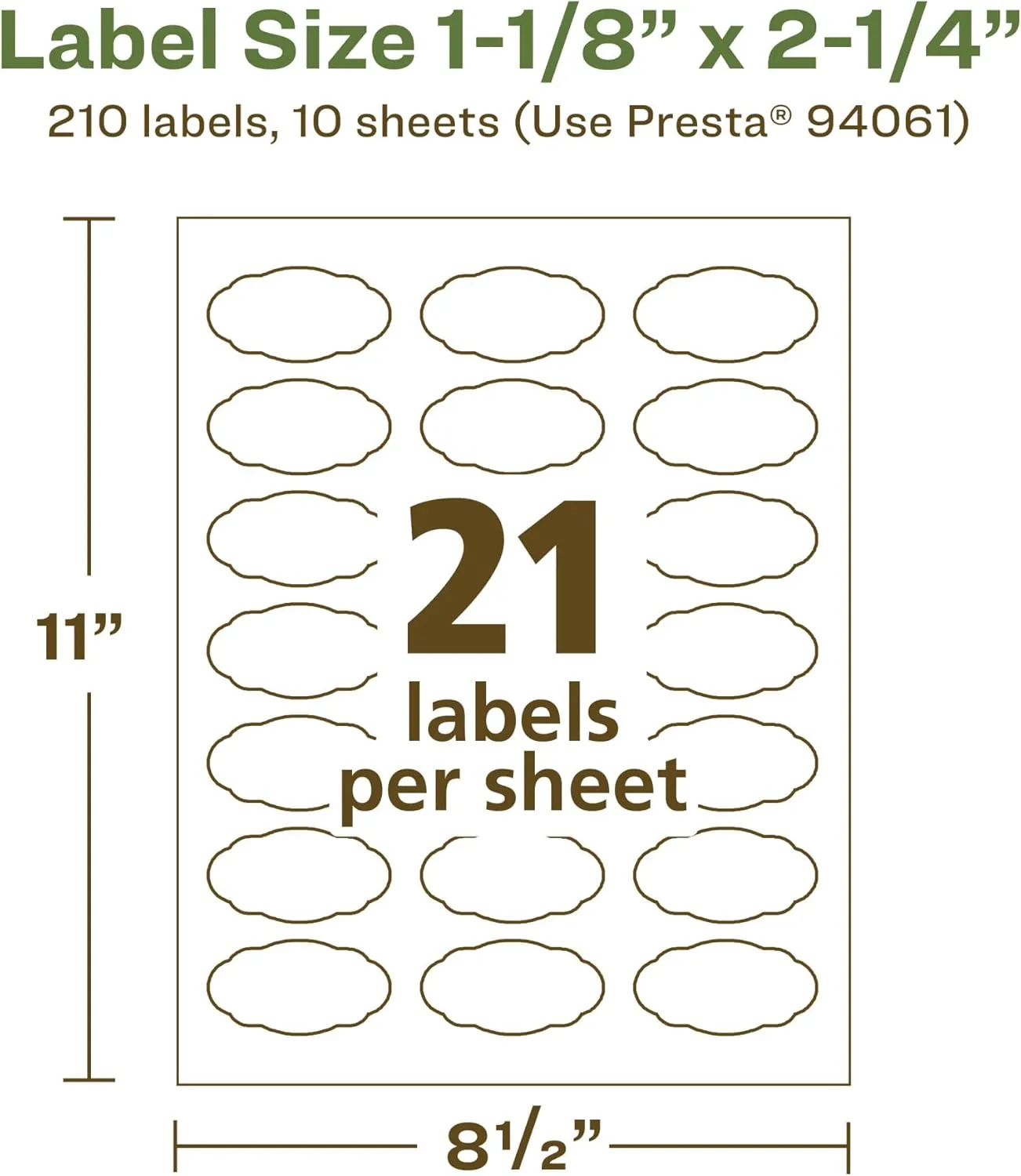 Avery EcoFriendly Matte White Recycled Oval Scalloped Labels, 1-1/8" x 2-1/4", Print-to-The-Edge, Matte White Labels