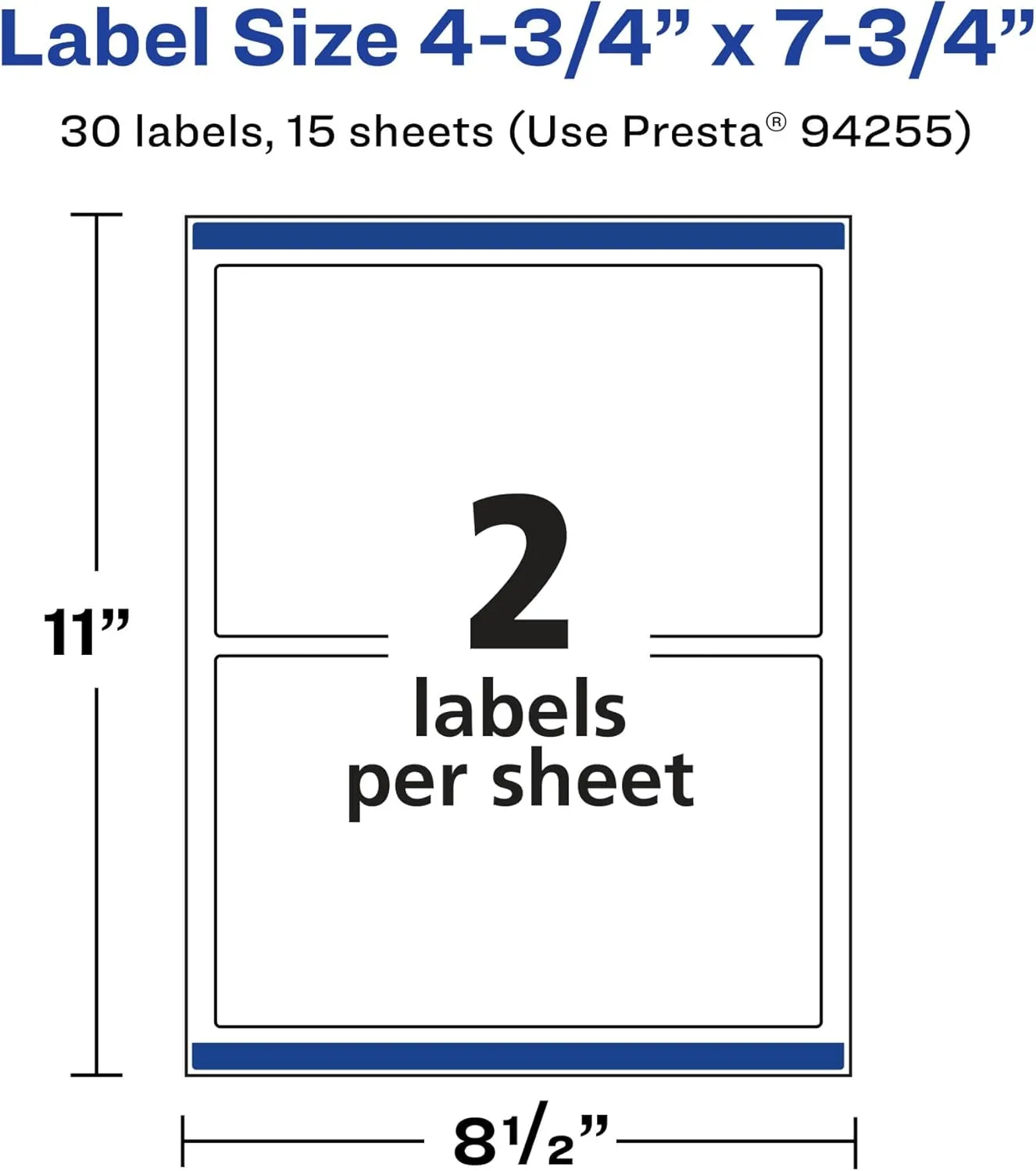 Avery Matte White Removable Rectangle Labels, Sure Feed Technology, Print-to-The-Edge, 4.75" x 7.75", 30 Removable Labels