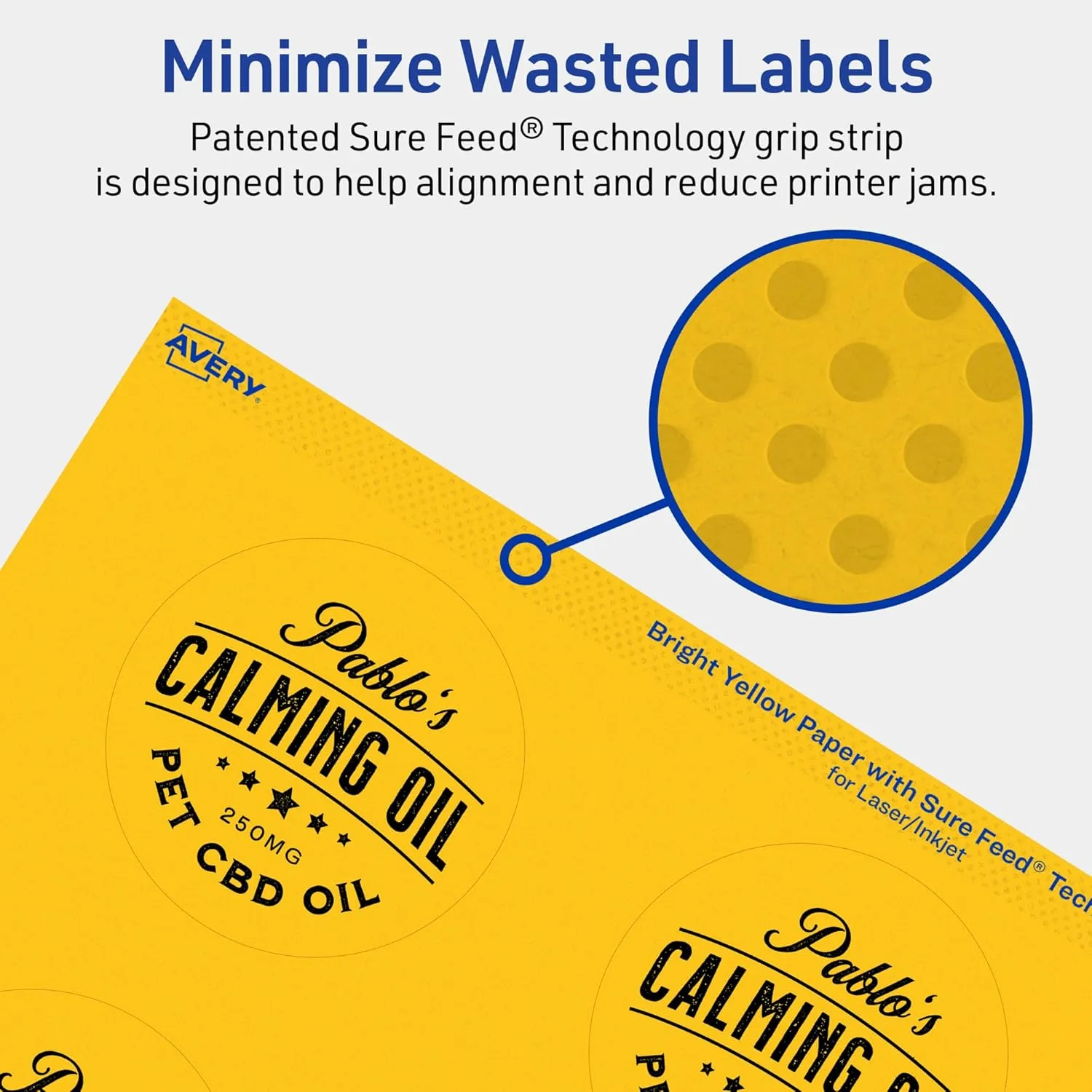 Avery Printable Round Labels, Sure Feed Technology, 2-3/4" Diameter, Bright Yellow Labels, Print-to-The-Edge