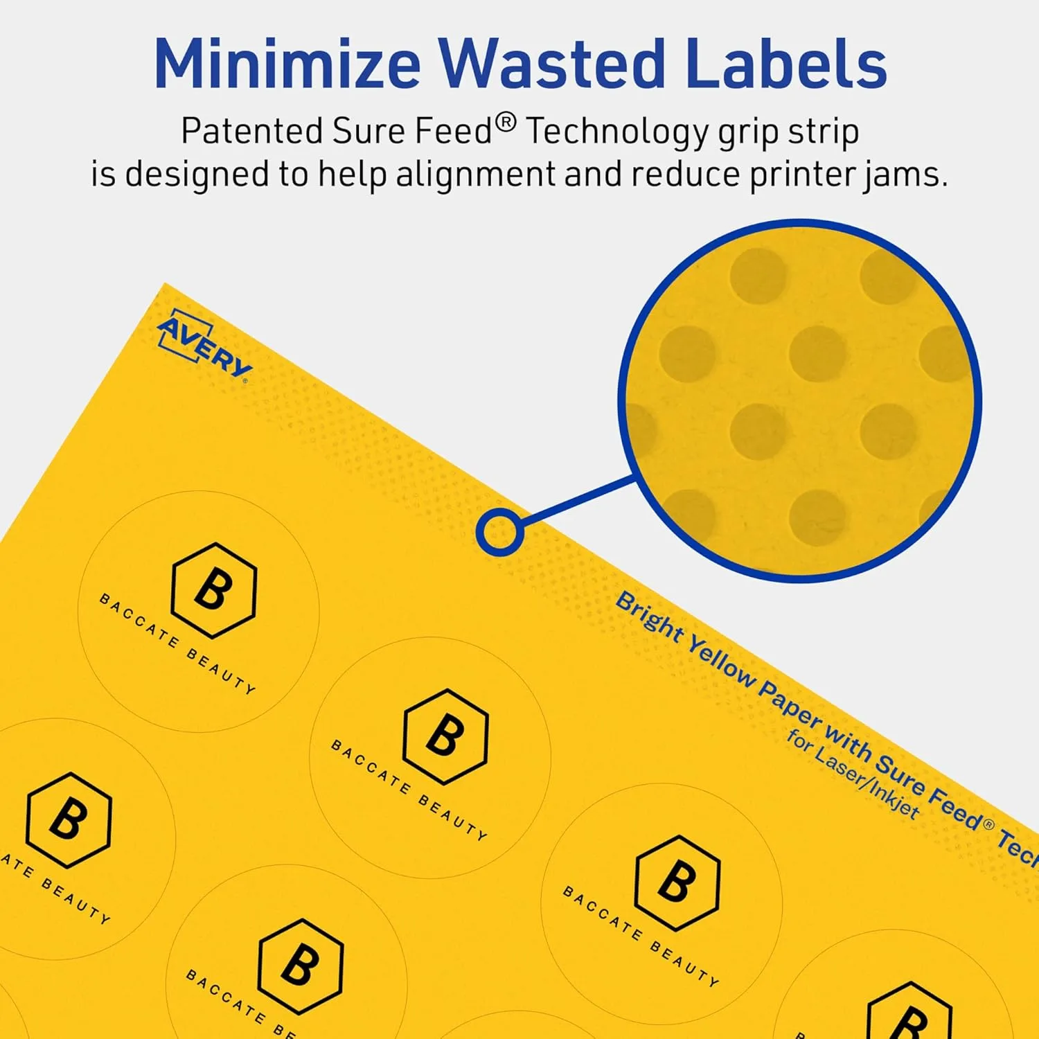 Avery Printable Round Labels, Sure Feed Technology, 1-2/3" Diameter, Bright Yellow Labels, Print-to-The-Edge